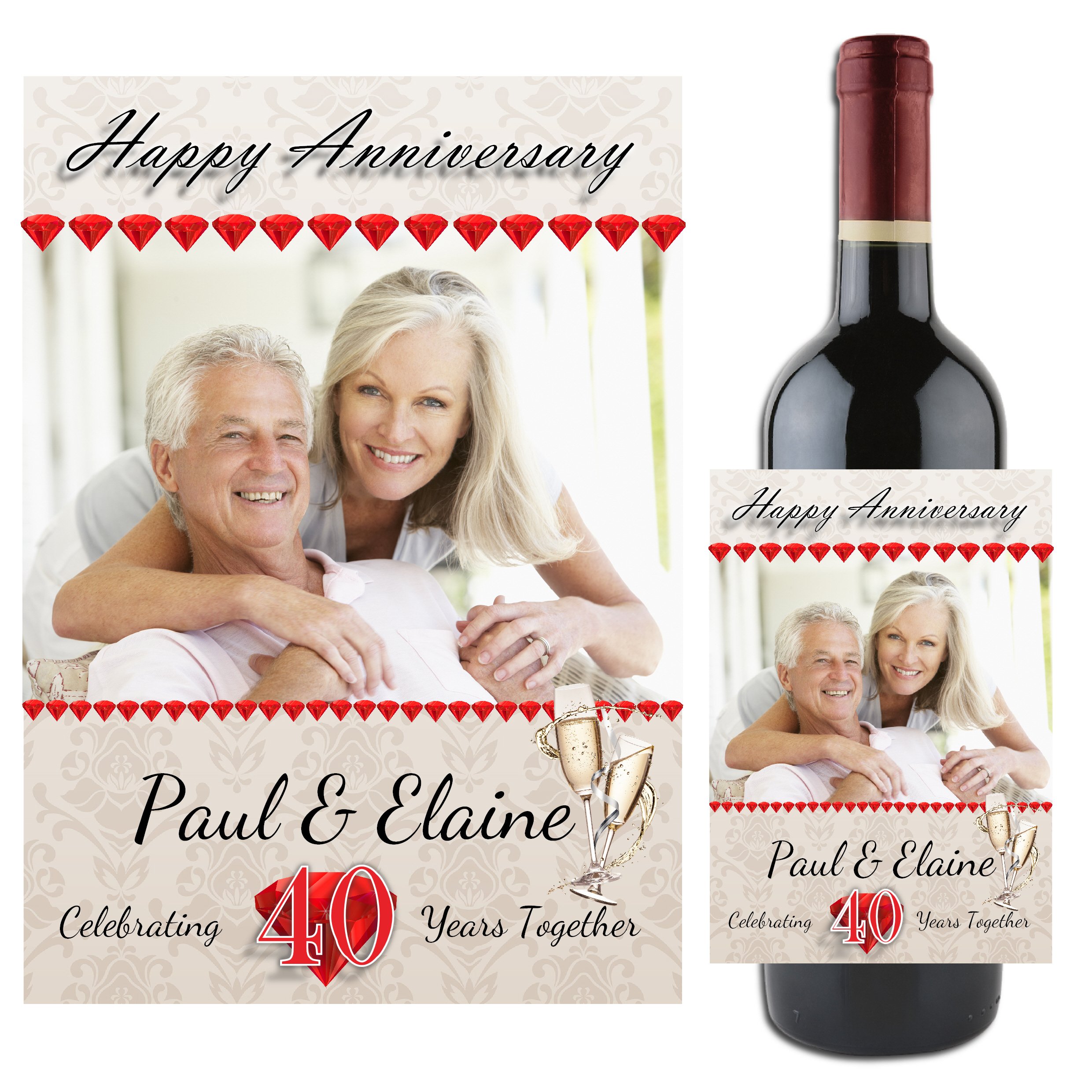 Personalised Ruby 40th Wedding Anniversary Wine/Champagne Bottle Photo Label Gift Present Idea N94