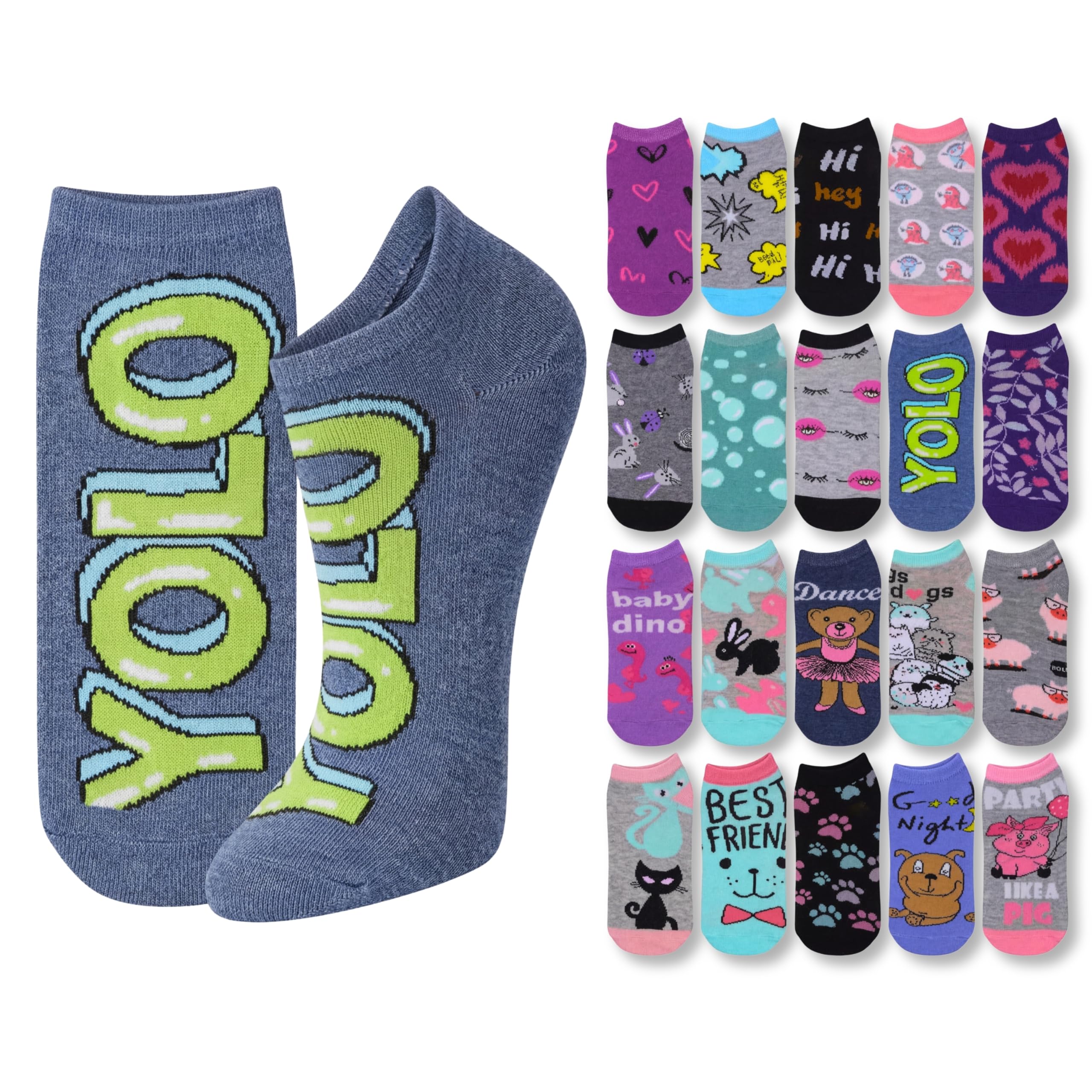 Tipi Toe Women’s 20 Pack Colorful Low Cut Socks – Lightweight, Breathable Design for All-Day Comfort Sizes 9-11/10-13