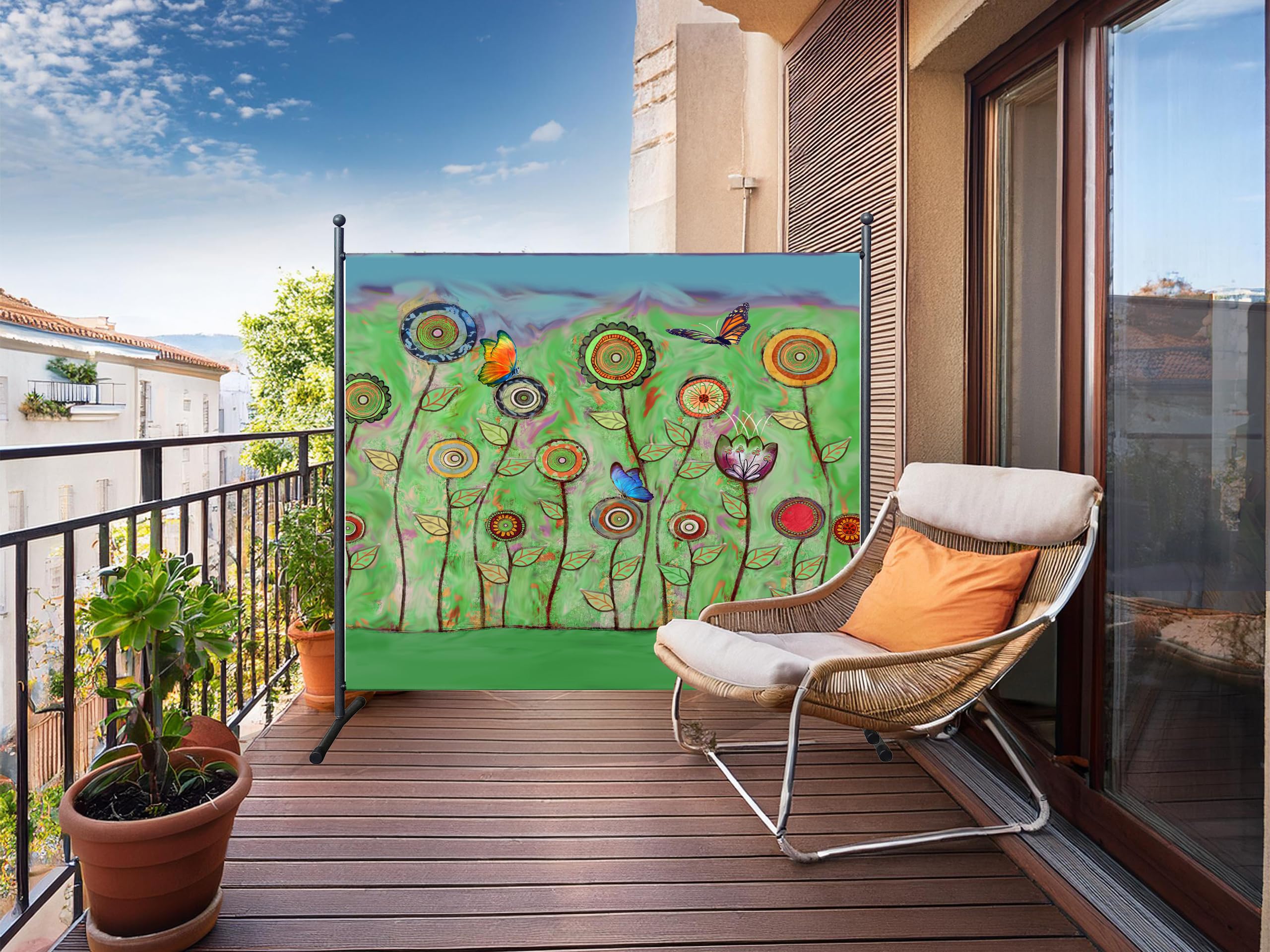 QUICK STAR Paravent d'extérieur résistant aux intempéries 180 x 178 cm Green Flowers | Cloison de séparation intérieure | Jardin et balcon - Brise-vue opaque