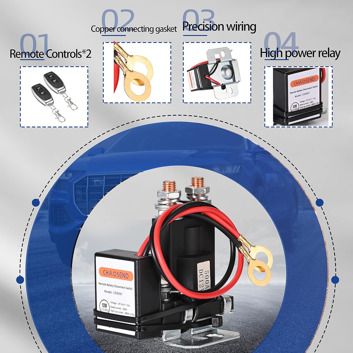 Buy CHAOSEND Car Battery Kill Switch Dc12v 500amp High Power with 2PCS