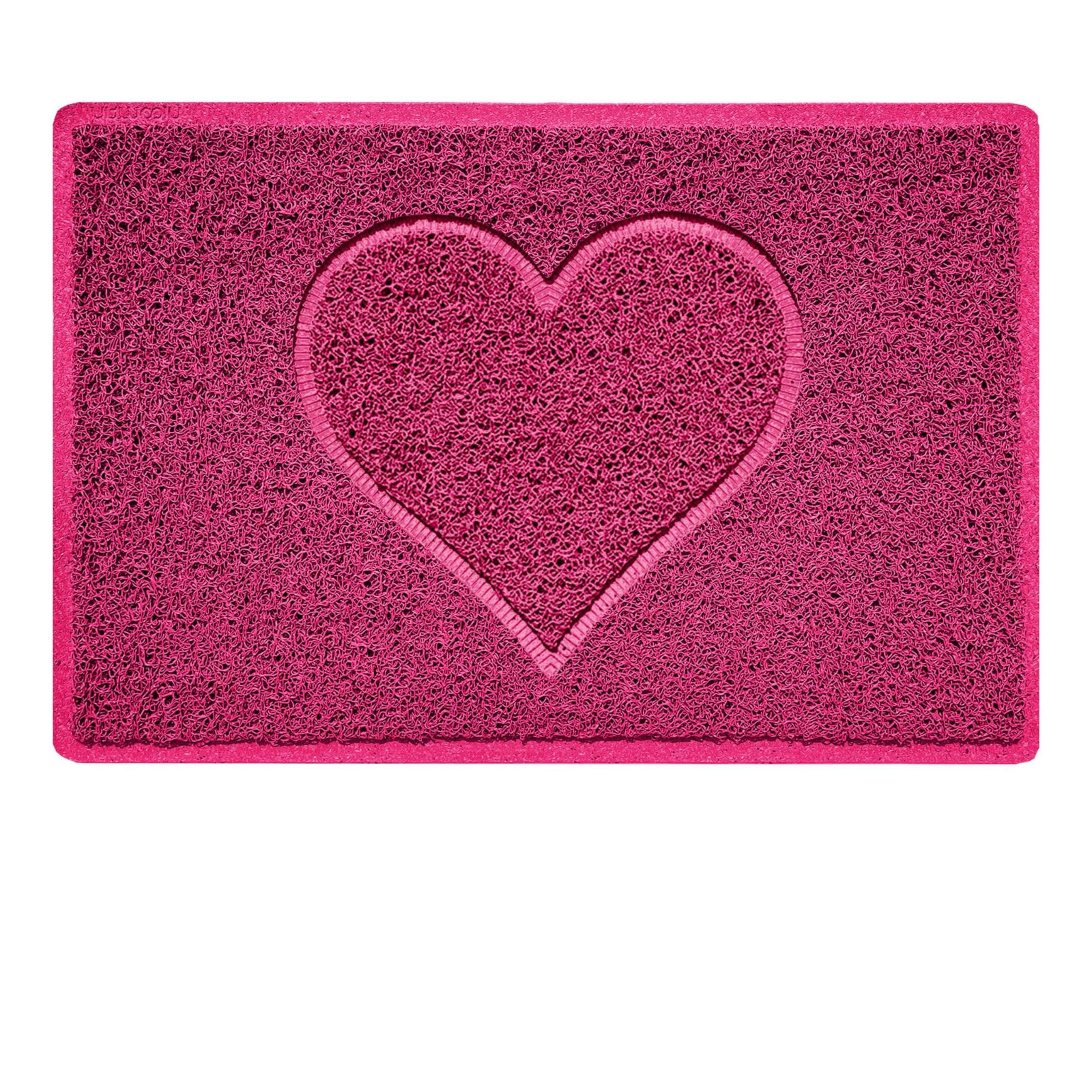Nicoman Pink Heart Shape Embossed Entrance Door Mat Non Slip Dirt Trapper Pvc Spaghetti Mat With Rubber Base, Jet Washable Quick Drying Doormat Indoor Or Outdoor - (Small, 60 X 40Cm)