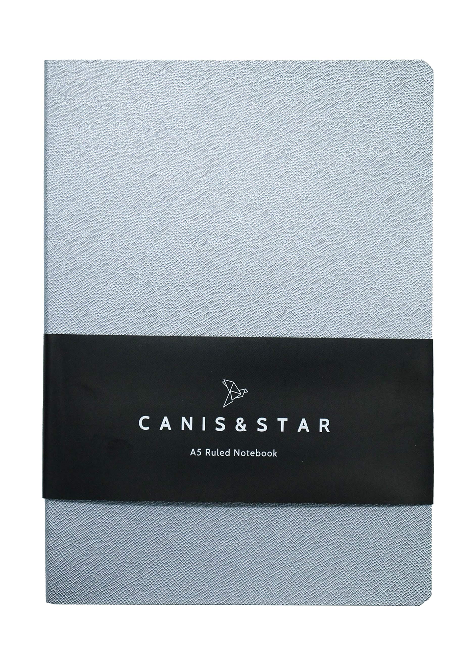 Canis & Star A5 Notebook, Metallic Silver Soft Cover PU Leather, Ruled Pages