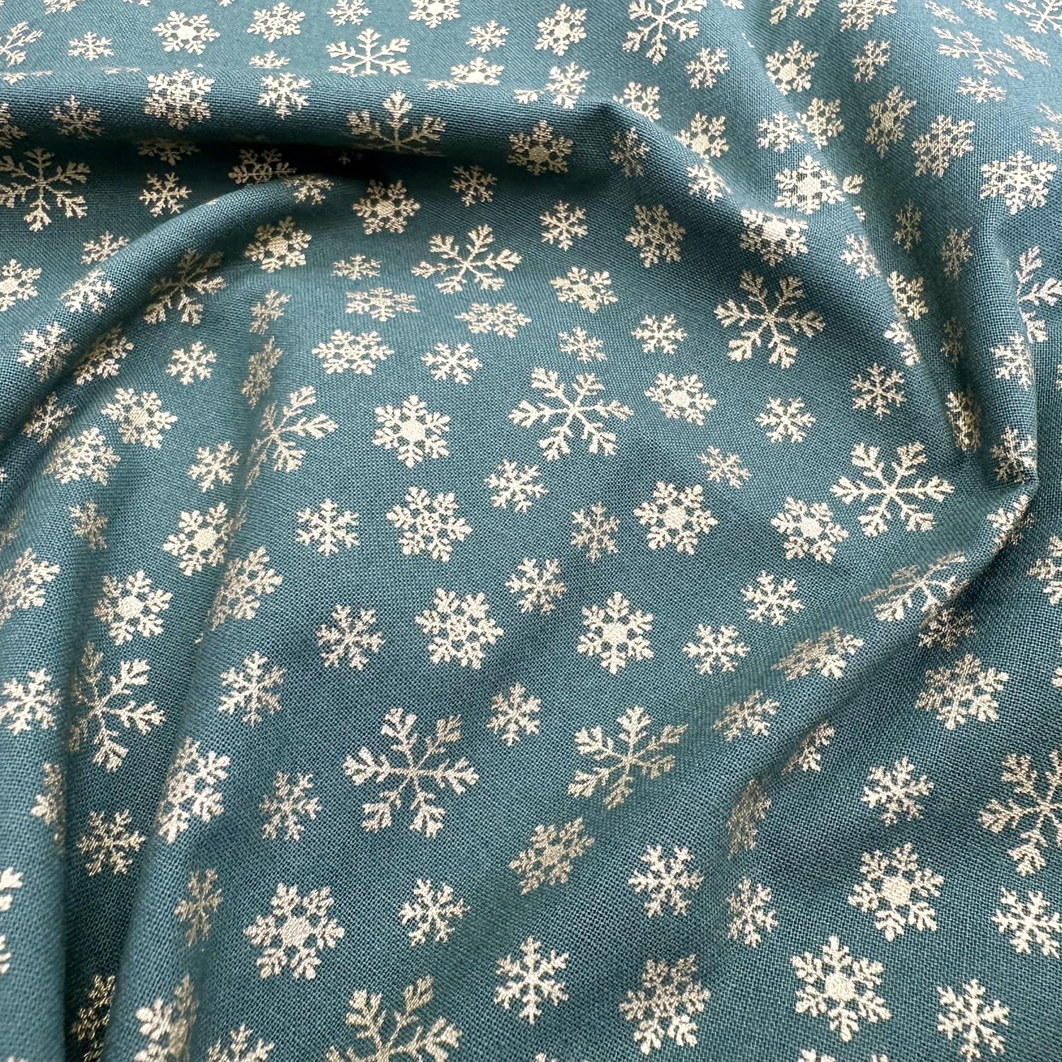 Christmas Fabric - Gold Snowflakes on Green - Xmas Craft Fabric Material Metre