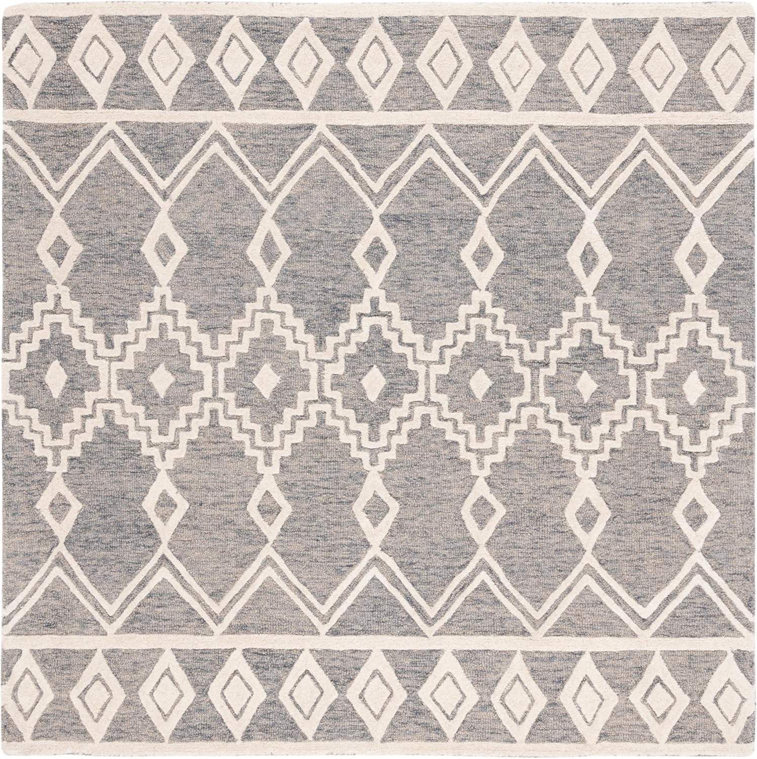SAFAVIEH Abstract Collection Area Rug - 6' Square, Grey & Ivory, Handmade Wool, Ideal for High Traffic Areas in Living Room, Bedroom (ABT851F)