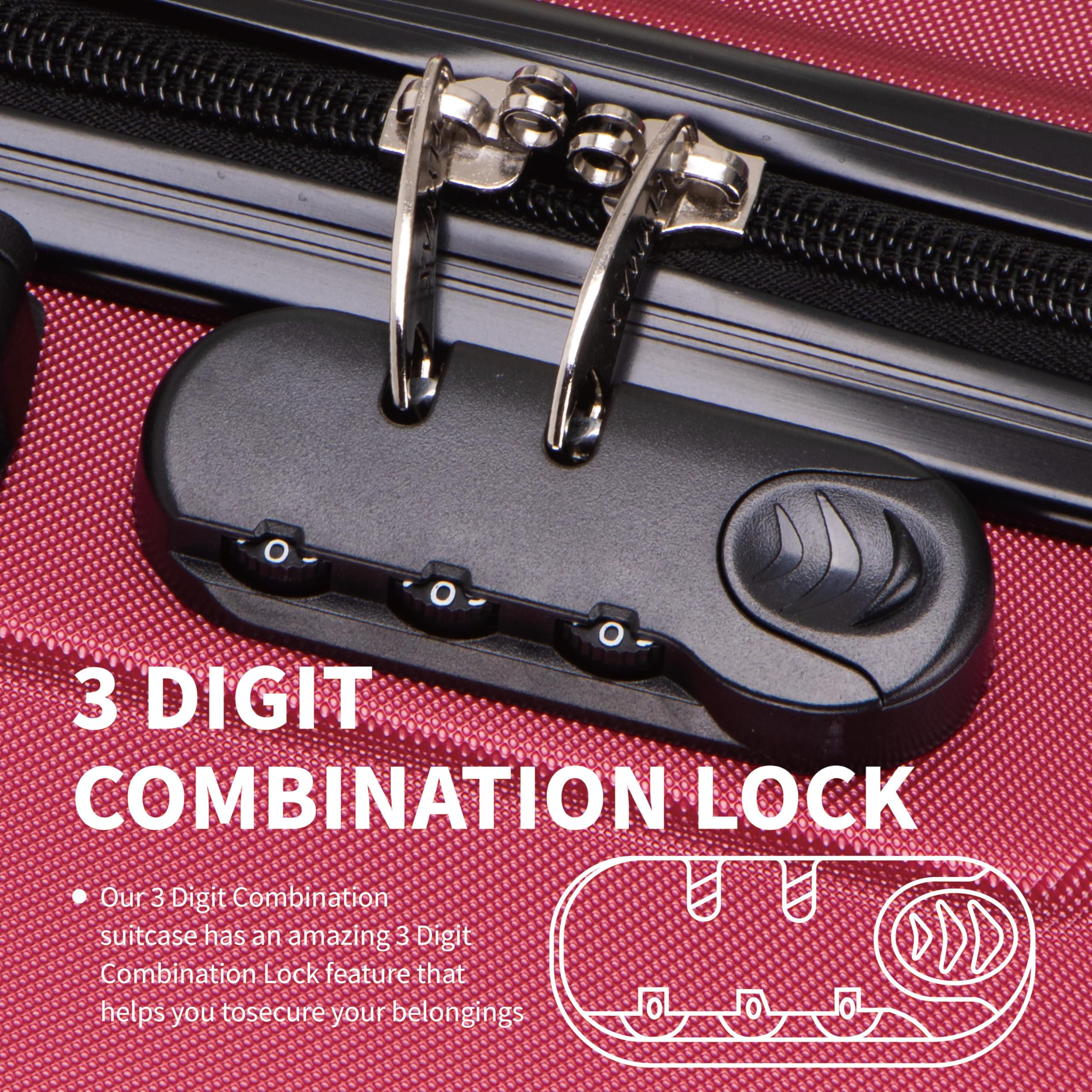 FLYMAX 4-Rad Koffer Groß, Mittel & Kabine Super leichte Hartschale Gepäck Spinner ABS Reisekoffer, weinrot, 45x36x20 Carry on, Koffer