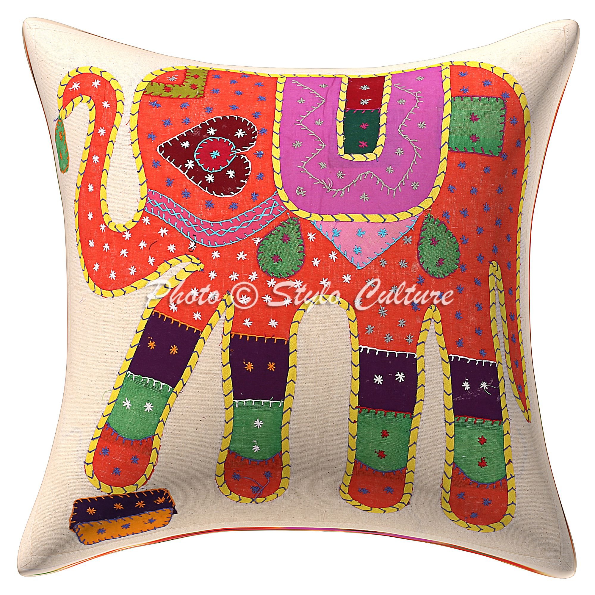 Bohémien Federa Cuscino 40x40 Cm Elefante Jacquard Oro - 1 Pezzo, Tessuto Broccato, Cerniera, Stile Etnico
