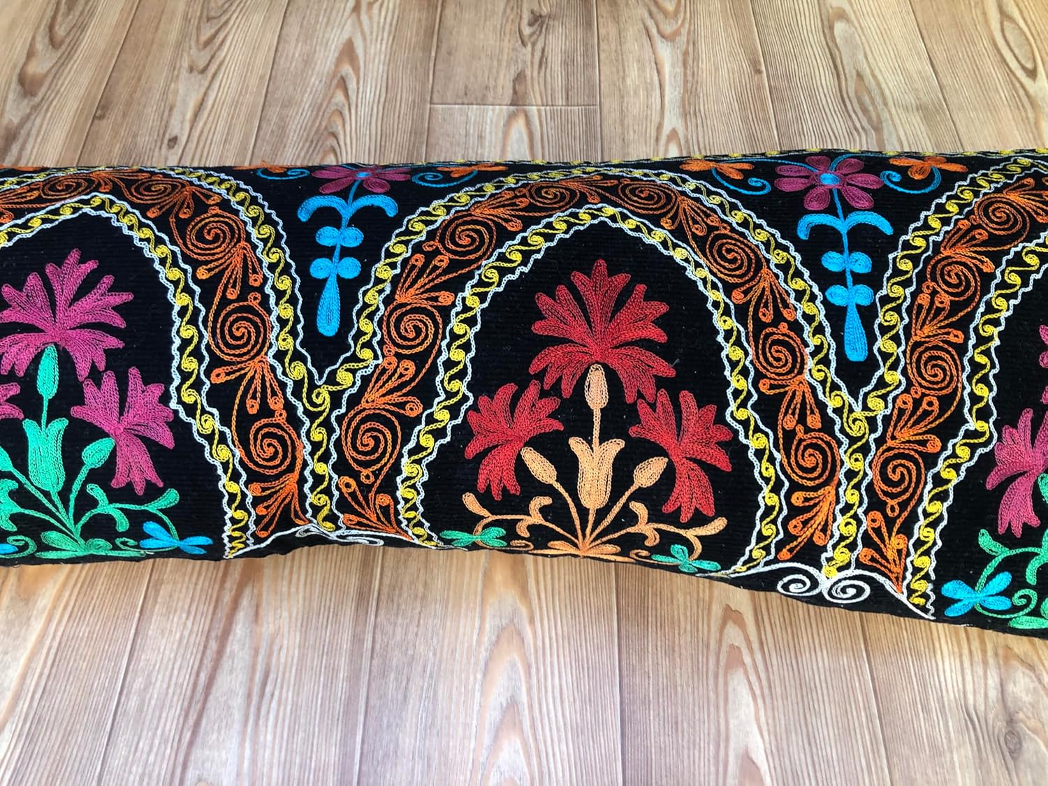 Velvet Suzani,Turkish Lumbar Pillow Covers, Pillow Cover, 15x48 inches Lumbar Pillows, raw Silk, Pillow Cover,Boho Lumbar Pillow,Wool Pillow