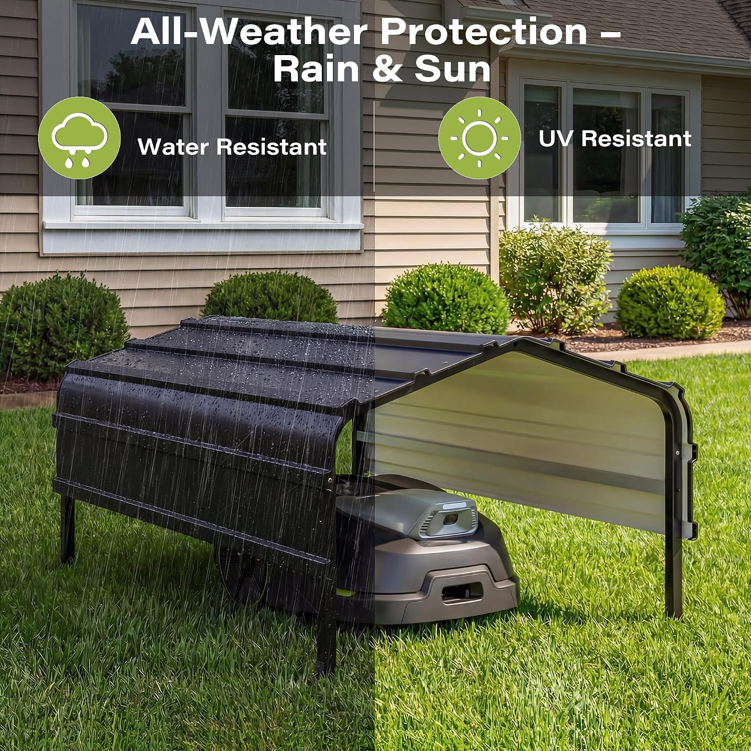 LAUSAINT HOME Robot Mower Garage, Outdoor Storage Shed with Rust-Resistant Metal Roof, All-Weather Protection for Lawn Mowers, Garden Tool Fits Most Standard Lawn Mowers
