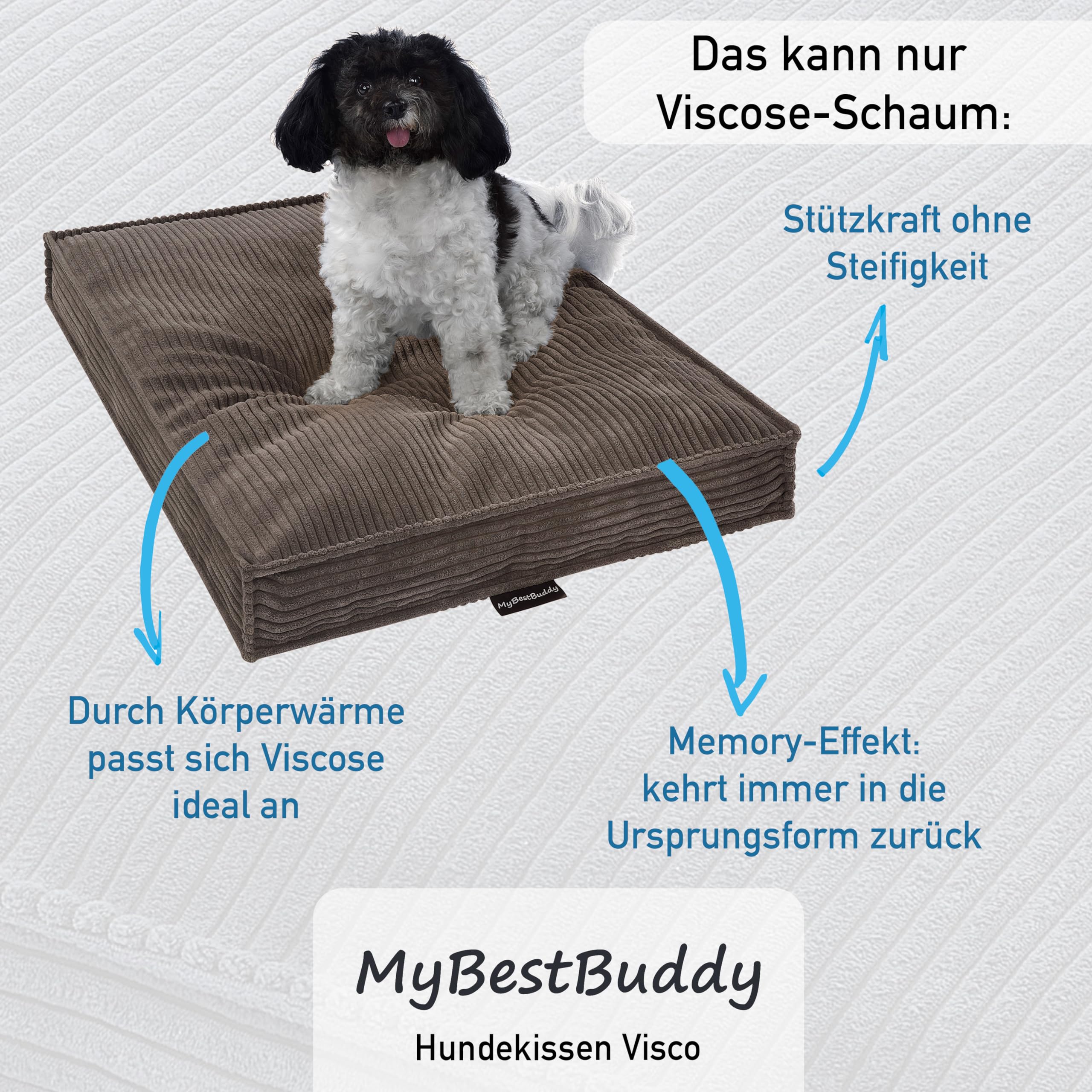 Cojín para perros viscoso marrón 90 x 70 cm, relleno de copos de espuma viscoelástica y confort, lavable a 40 °C, con funda mullida, alfombrilla para perros, cama para perros grandes, XL
