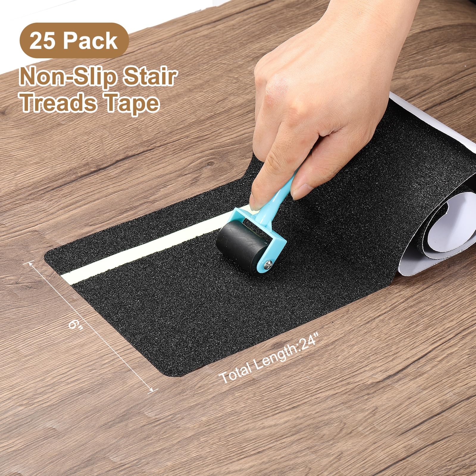 PATIKIL 15x61cm Cinta Antideslizante Para Escalones Negra, Paquete De 25 Tiras Autoadhesivas Antideslizantes Con Franja Verde Fosforescente De 12mm Para Escalones De Madera