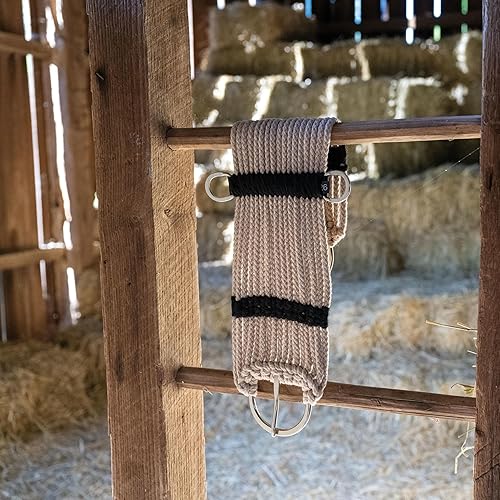 Miniatura 5 de Rayon - Cincha de caballo de 17 hebras, circunferencia antideslizante con hebilla plana, suministros de equitación occidental, color bronceadonegro