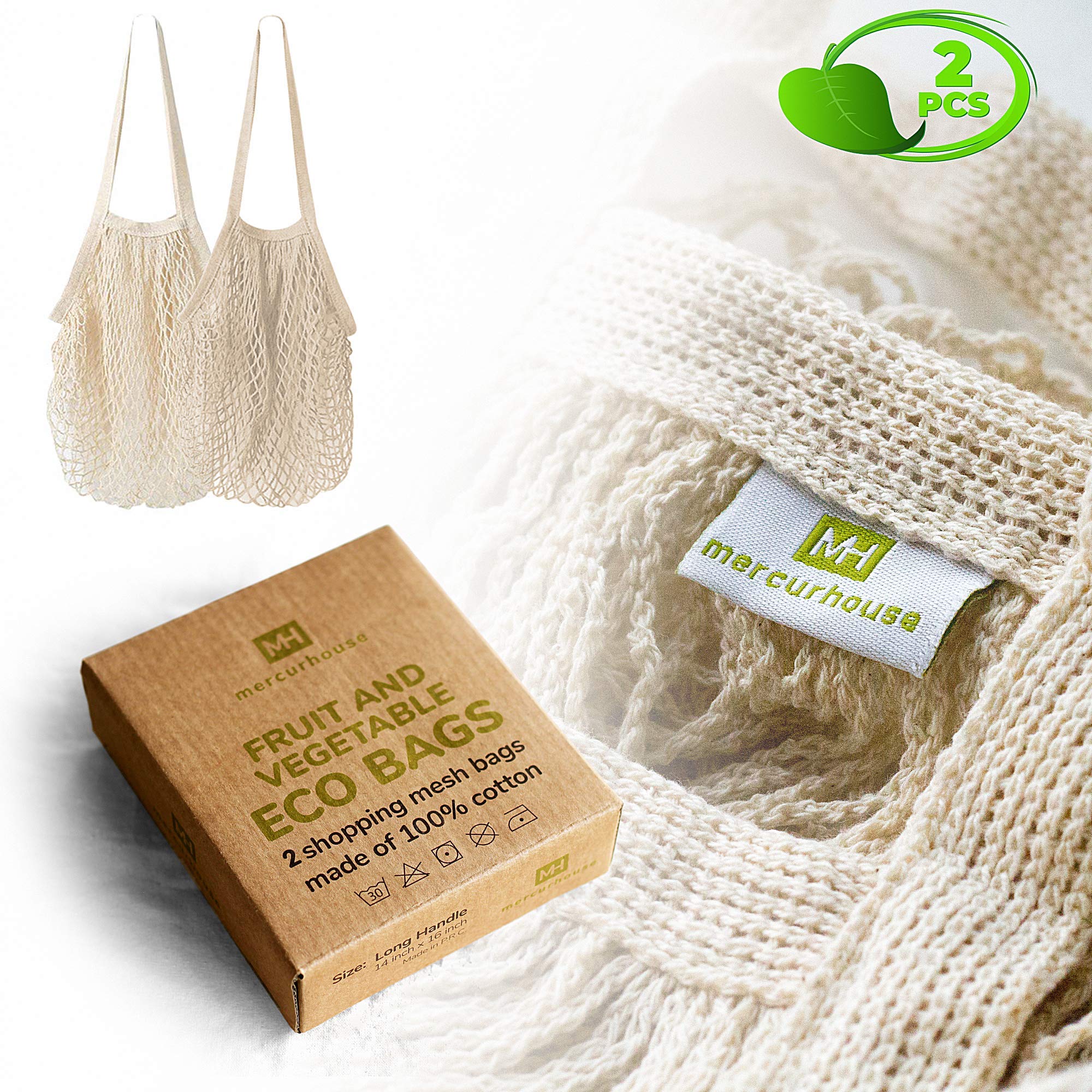 Bolsa De Red Reutilizable Con Asa Corta De Algodón Ecológico Beige