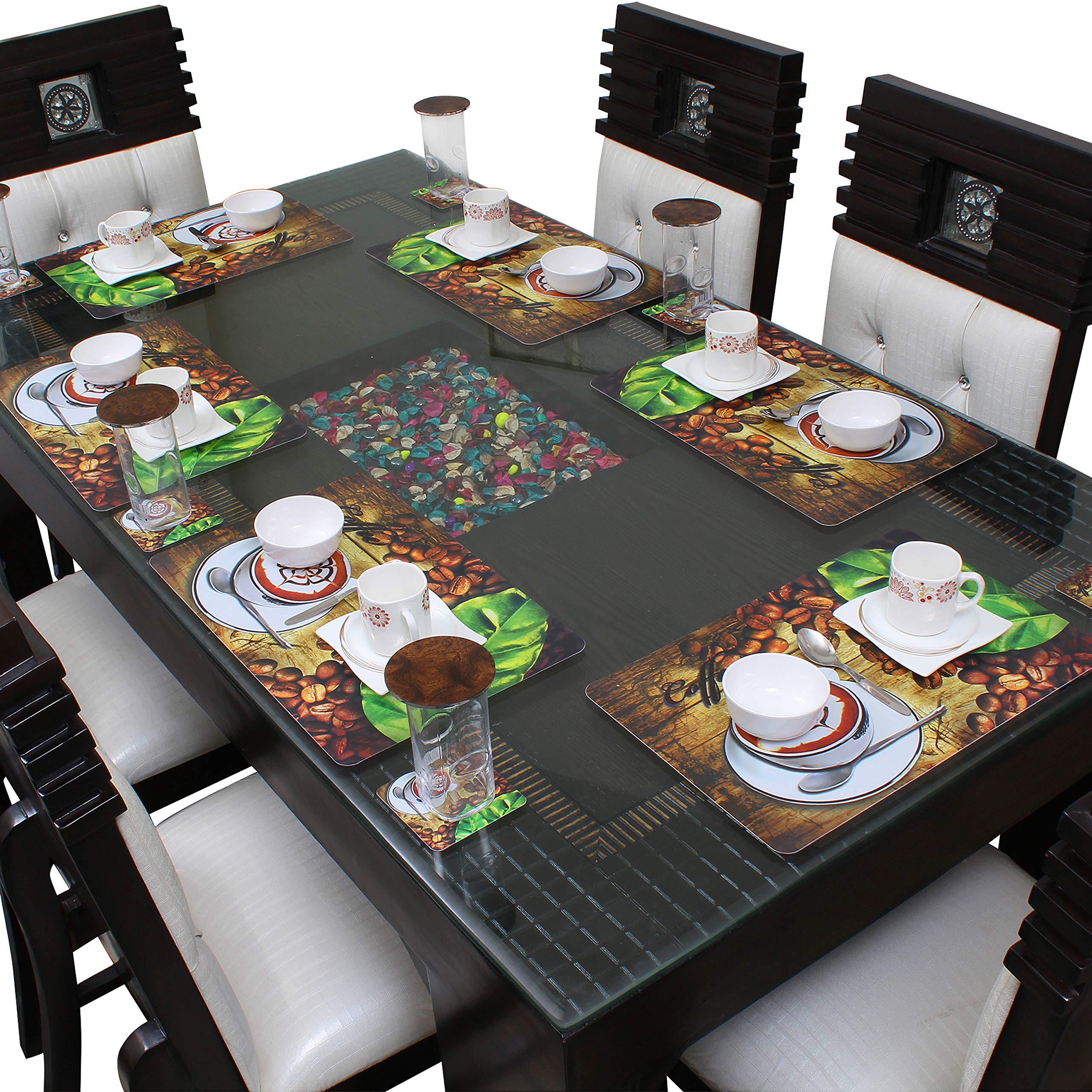 Lithara Dining PVC Plastic Printed Placemat with 6 Coaster (44x29 cm) -Set of 6