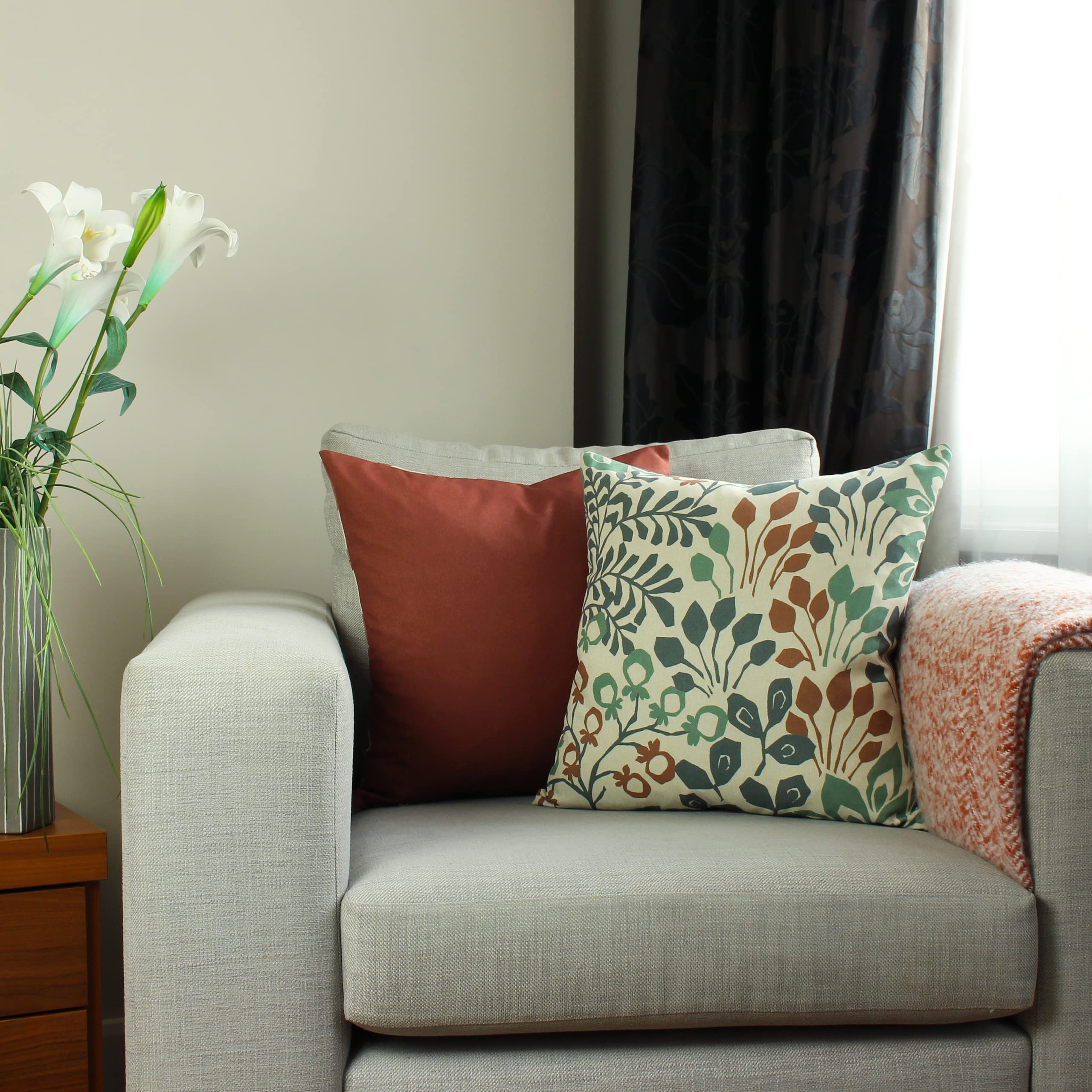 Paoletti Elowen Botanical Feather Filled Cushion - Twin Pack, Multicolour, 45 x 45cm
