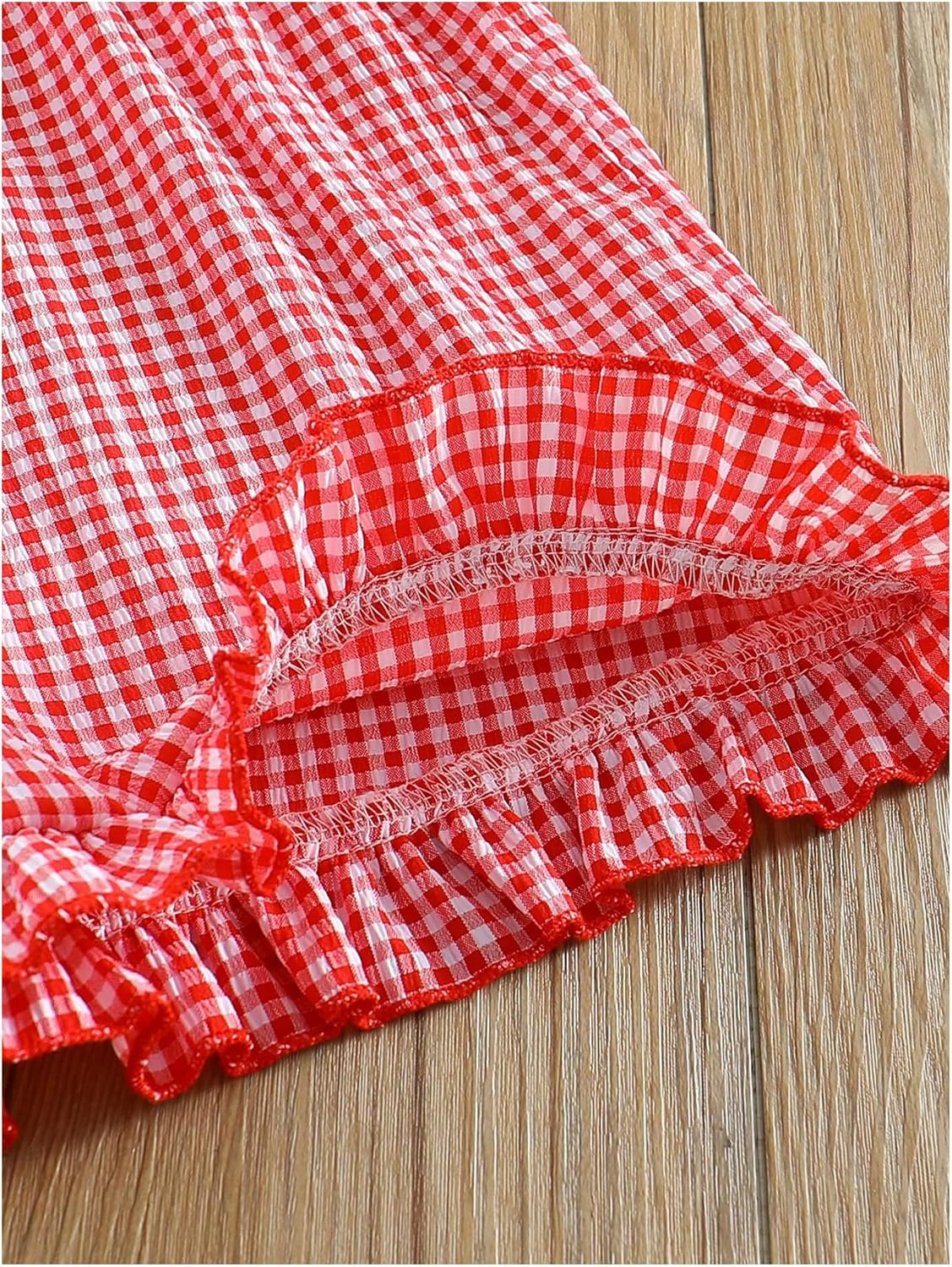 Girl's Gingham Shorts Elastic Waist Wide Leg Ruffle Hem Loose Casual Summer Plaid Shorts - Image 5