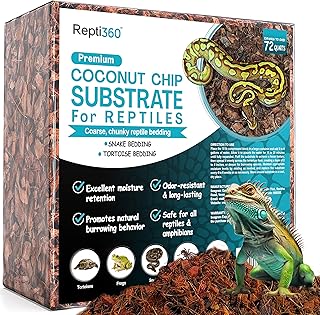 Premium Coconut Chip Substrate for Reptiles – 10 LB Block in Carton Box, Expands to 72 Quarts – Natural & Dust-Free Coco Husk Bedding for Ball Python, Bearded Dragon, Tortoise & Gecko