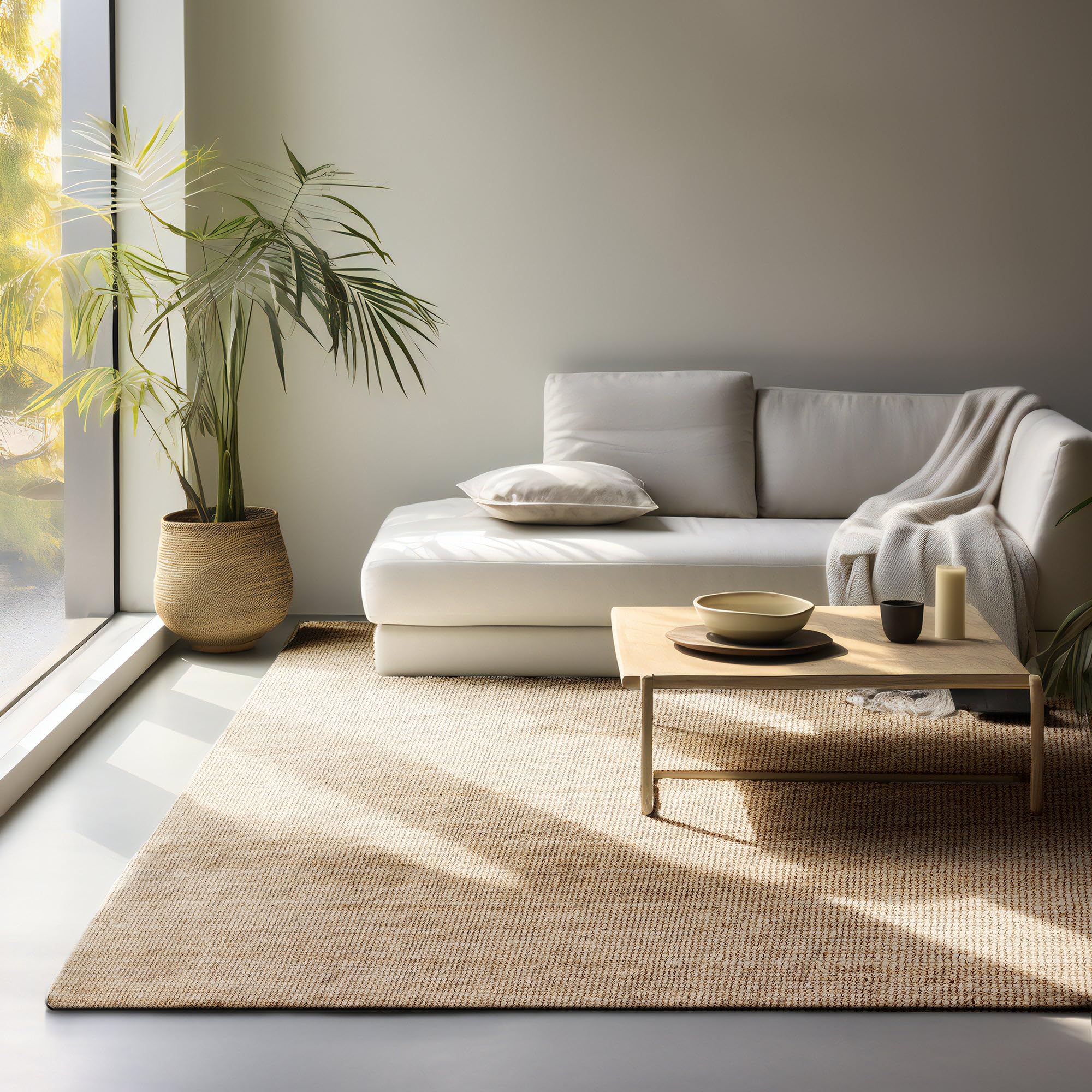 Tapis en jute naturelle bohème et chic aux boucles subtiles