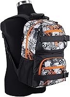 Vista 5 de Eastsport Mochila de viaje para monopatín con doble correa, bolsa para laptop de diseño multideportivo para hombres y mujeres, naranja blanco negro