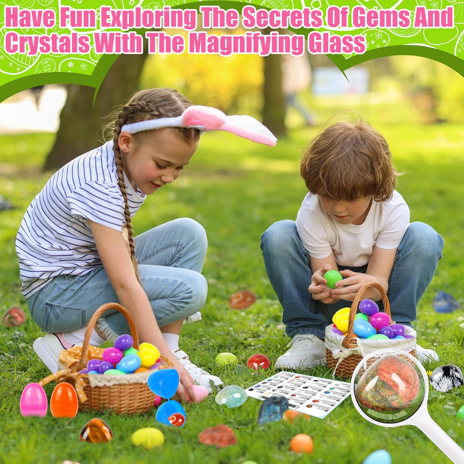 OCTERIC 24 Pcs Easter Basket Stuffers, Prefilled Easter Eggs with Gemstone Crystals Natural Crystal and Rock Stones Collection Set Easter Party Favors for Egg Hunt Kids Classroom Prize Supplies