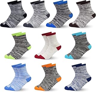 Socks Boys Grey Children's Baby Socks - Cotton Colourful Sports Socks Novelty Soft Elastic - 10 Pairs for 1-14 Years Size 23-26 27-30 31-34 Toddler Girls School Socks