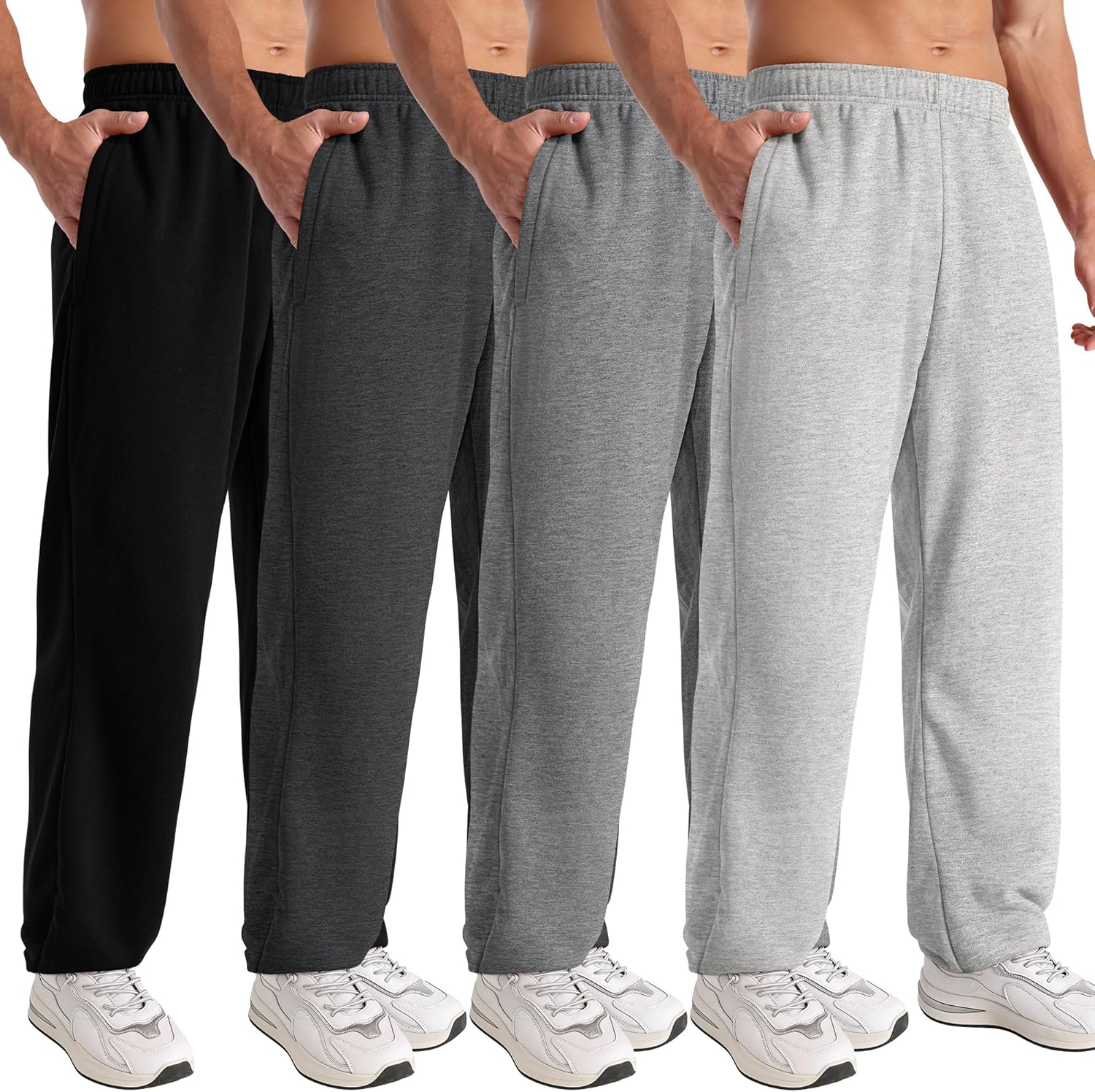 4 Pack Mens Sweatpants Athletic Mens Joggers Tapered Sweat Pants with Pockets Drawstring Workout Gym Pants