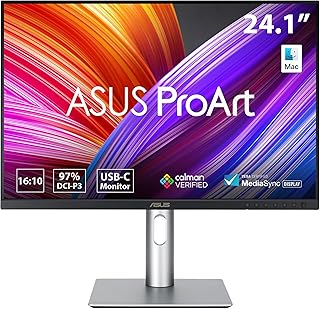 ASUS ProArt Display 24” (24.1” viewable) 16:10 HDR Professional Monitor (PA248CRV) - IPS, (1920 x 1200), 97% DCI-P3, ΔE < 2, Calman Verified, USB-C PD 96W, DisplayPort, Daisy-Chain, Height Adjustable