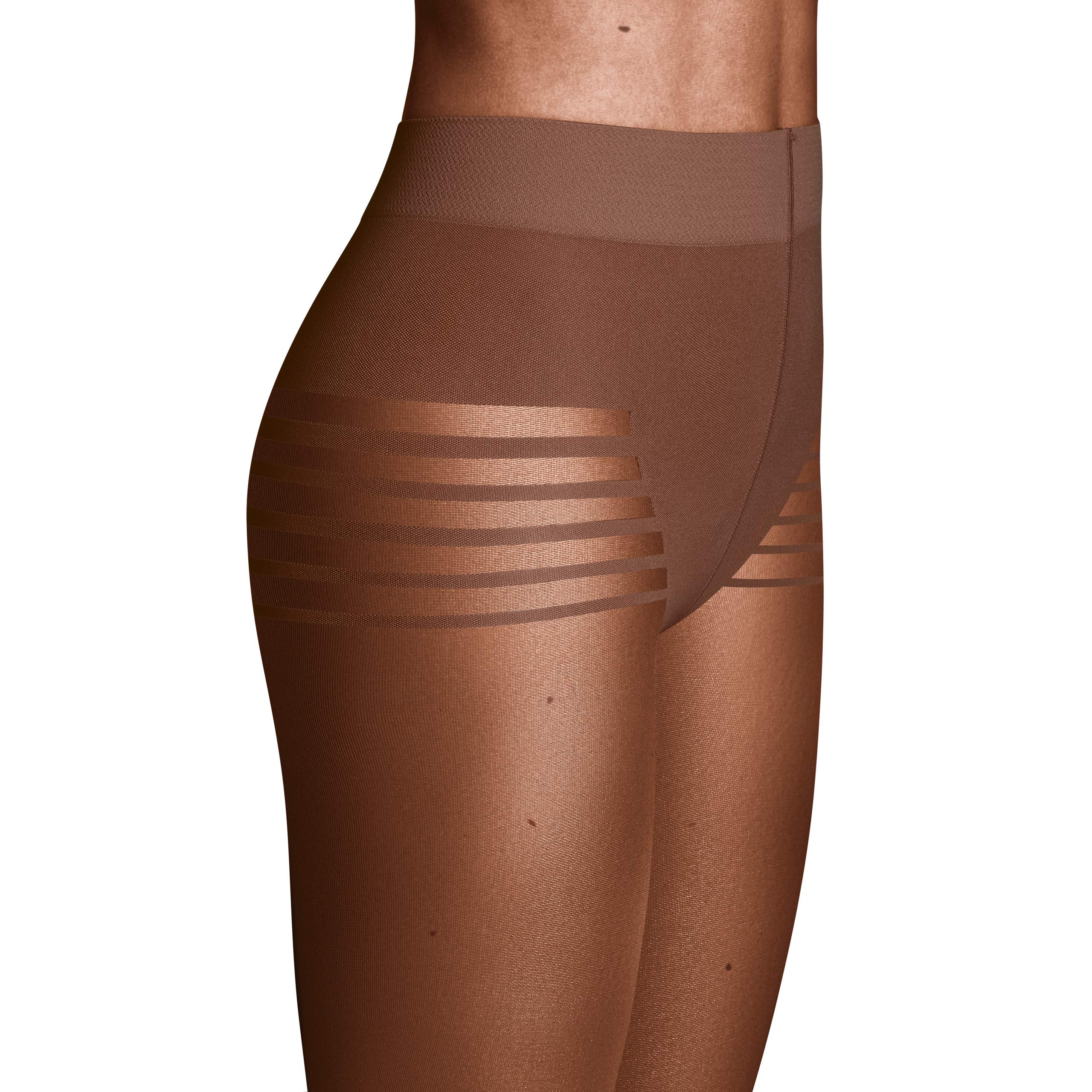 ITEM m6 - INVISIBLE Stripes Panty TIGHTS damskie | niewidoczne rajstopy z wzorem w paski o wyglądzie 15 DEN, mleczna czekolada, S Maly