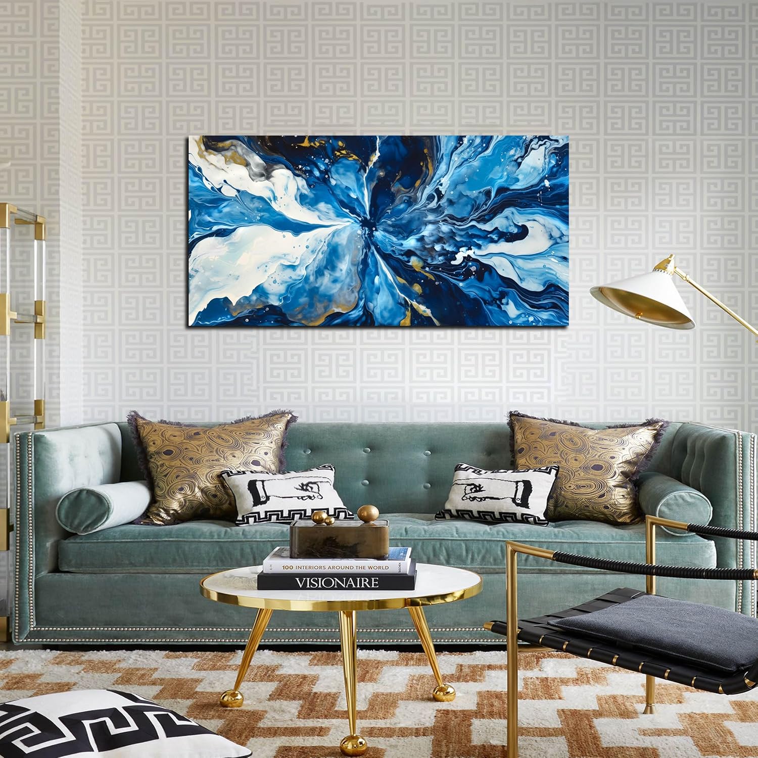 Blue Pictures Wall Decor for Living Room - Abstract Paintings Canvas Wall Art for Bedroom Decor Size 20" x 40"