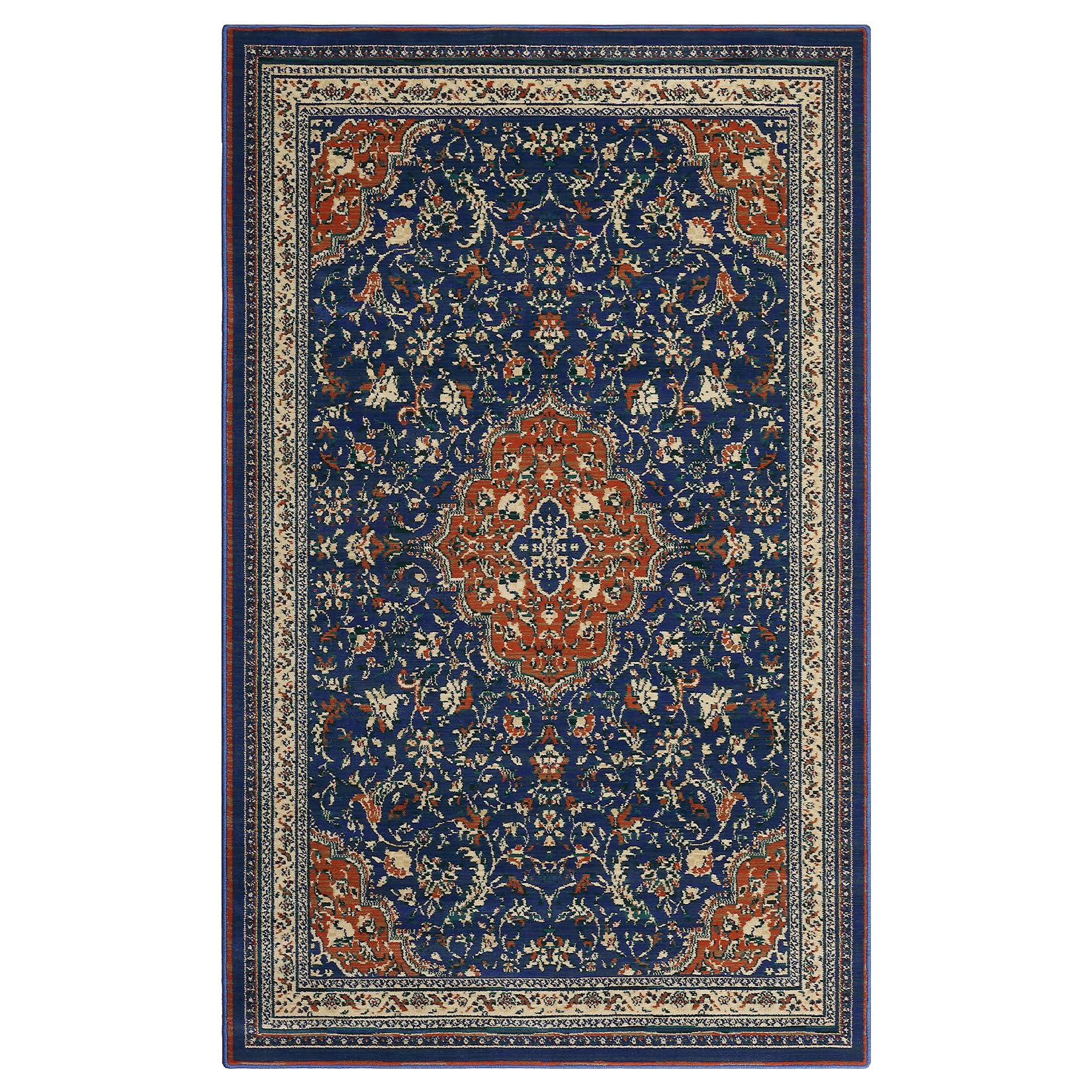 DYTesa 8'x10' Washable Area Rugs, Floral Print Accent Mat, Vintage Traditional Floor Cover, Indoor Non-Slip Carpet for Living Room, Bedroom, Bathroom, Office