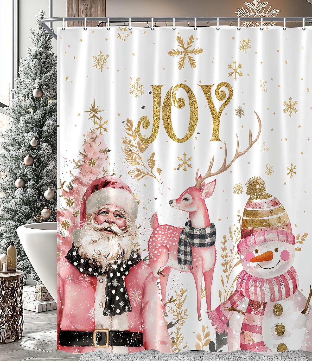 Christmas Shower Curtain, Funny Snowman Brown Retro Plaid Scarf Snowman Cardinals Bird Pine Fir Tree Forest Berry Winter Snowflake Xmas Holiday Shower Curtain,71X71 Inch.