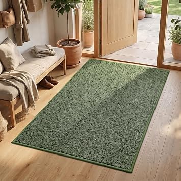COSY HOMEER Extra Large 90 x 150cm Doormat, Roll Packaging Nonslip TPR Backing Indoor Mat for Inside Door Entrance Entryway, Polypropylene Washable Back Door Mat Area Rugs, Olive Green