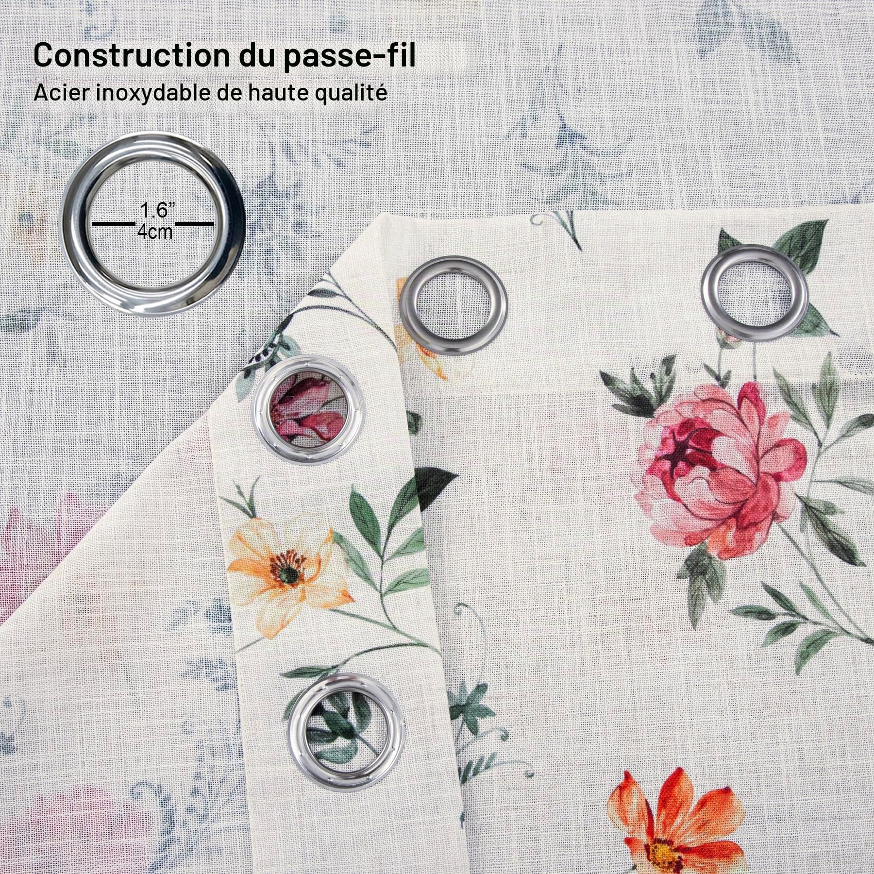 always4u Rideaux à Fleurs Classiques Vintage en Faux Lin, Rideau Semi-Transparent avec des Éléments Naturels, Filtrage de la Lumière, pour Salon et Chambre,Pivoine,140x245cm Lot de 2