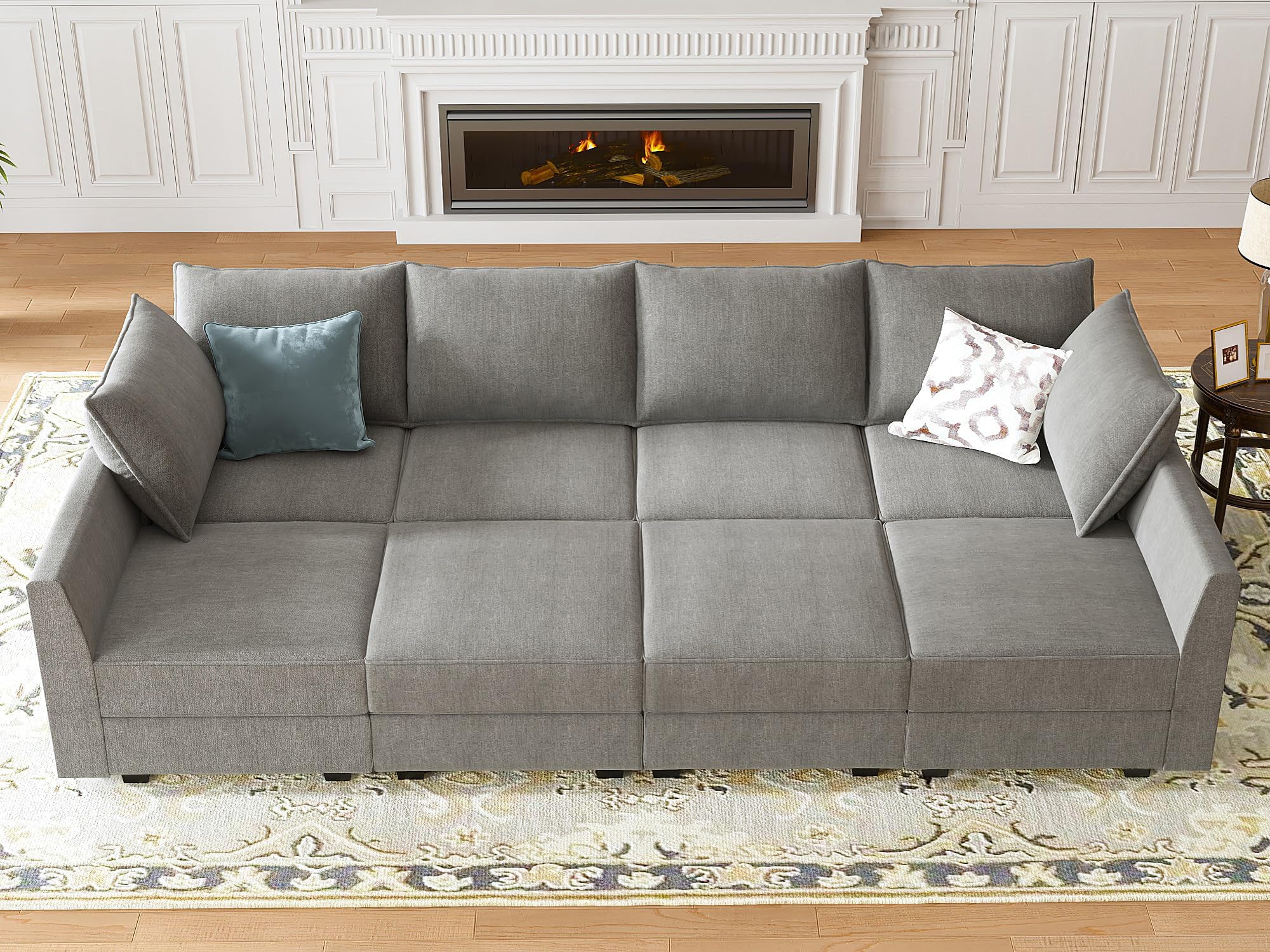Modular Sectional Sleeper Sofa Bed Reversible Modular Couch with Storage Seats Oversized Sleeper Sectional Modular Sofa, Grey