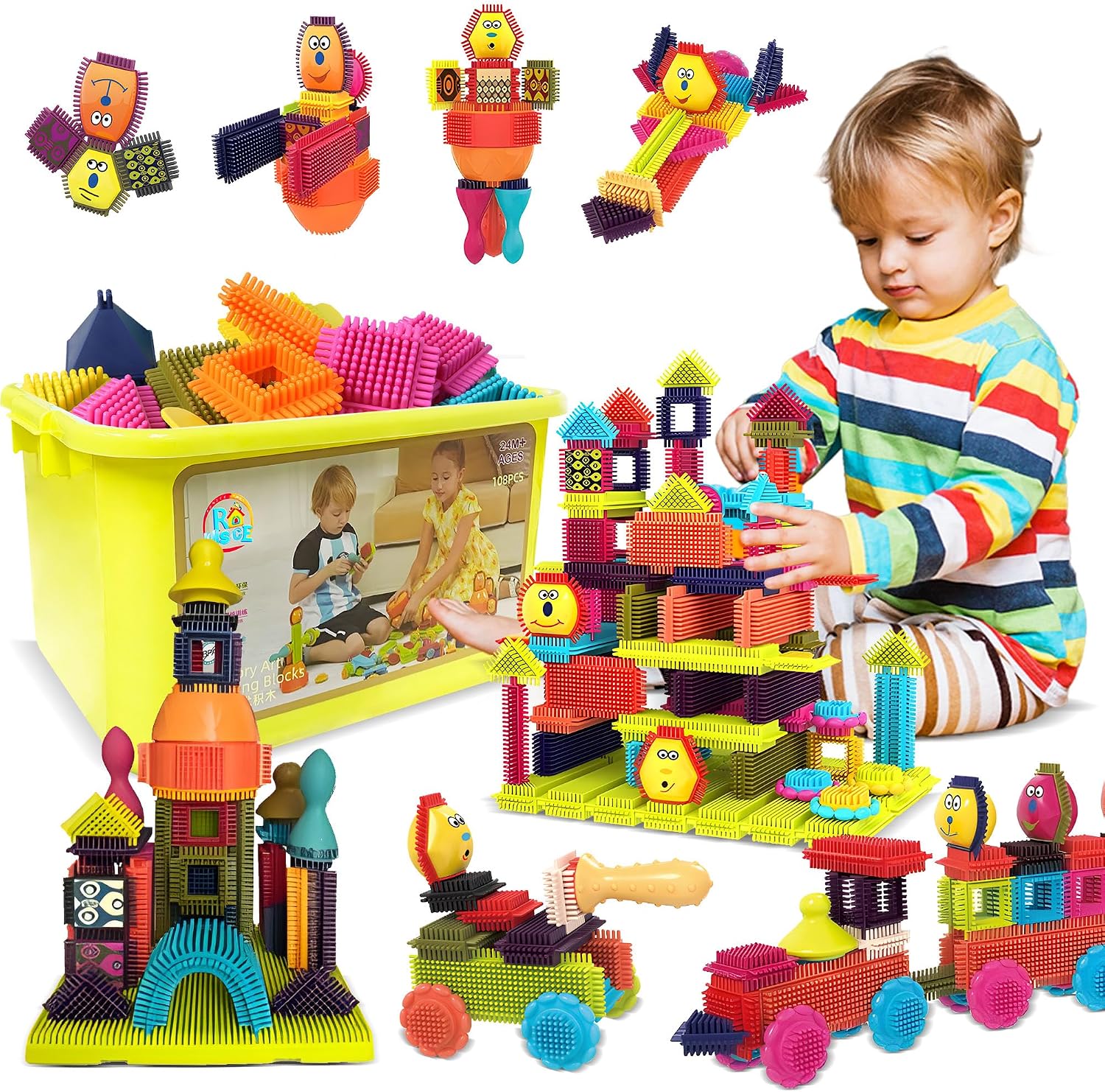 Building Blocks- STEM Interlocking Building Blocks- 50 pc Playset-Developmental Toys for Toddlers & Kids 3 Years +