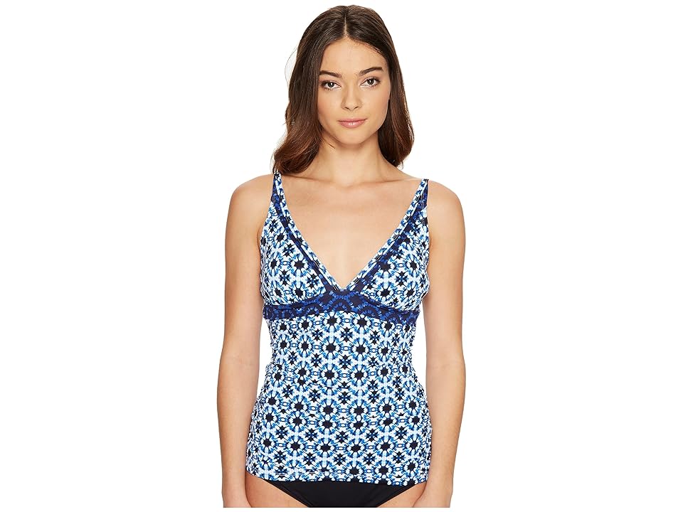 

Tommy Bahama Shibori Splash V-Front Tankini (Plunge Blue) Women's Swimwear