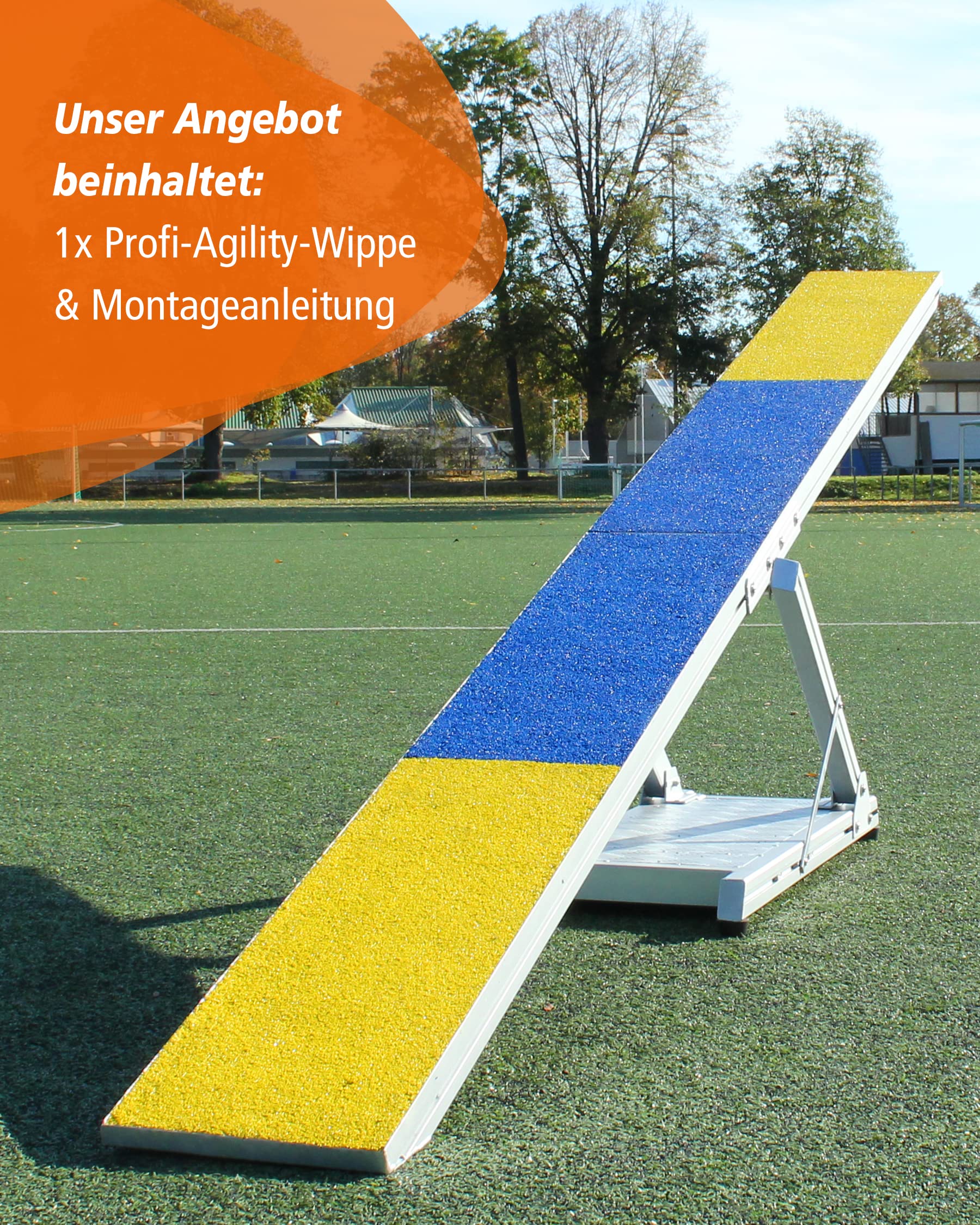 Huśtawka Agility – zgodna z FCI – z gumowaną powierzchnią bieżną i regulacją wysokości – do bezpiecznego treningu psów i turniejów