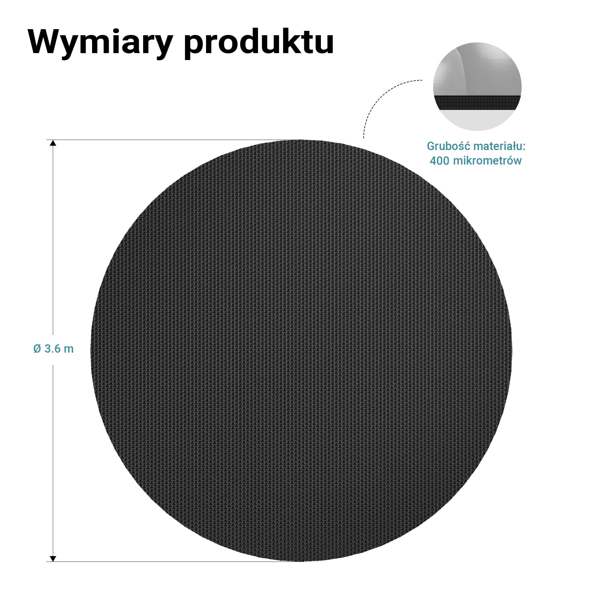 Wiltec Mata solarna do basenu Ø 3,6 m, czarna folia bąbelkowa na basen o grubości 400 µ, okrągła, do podgrzewania wody w basenie