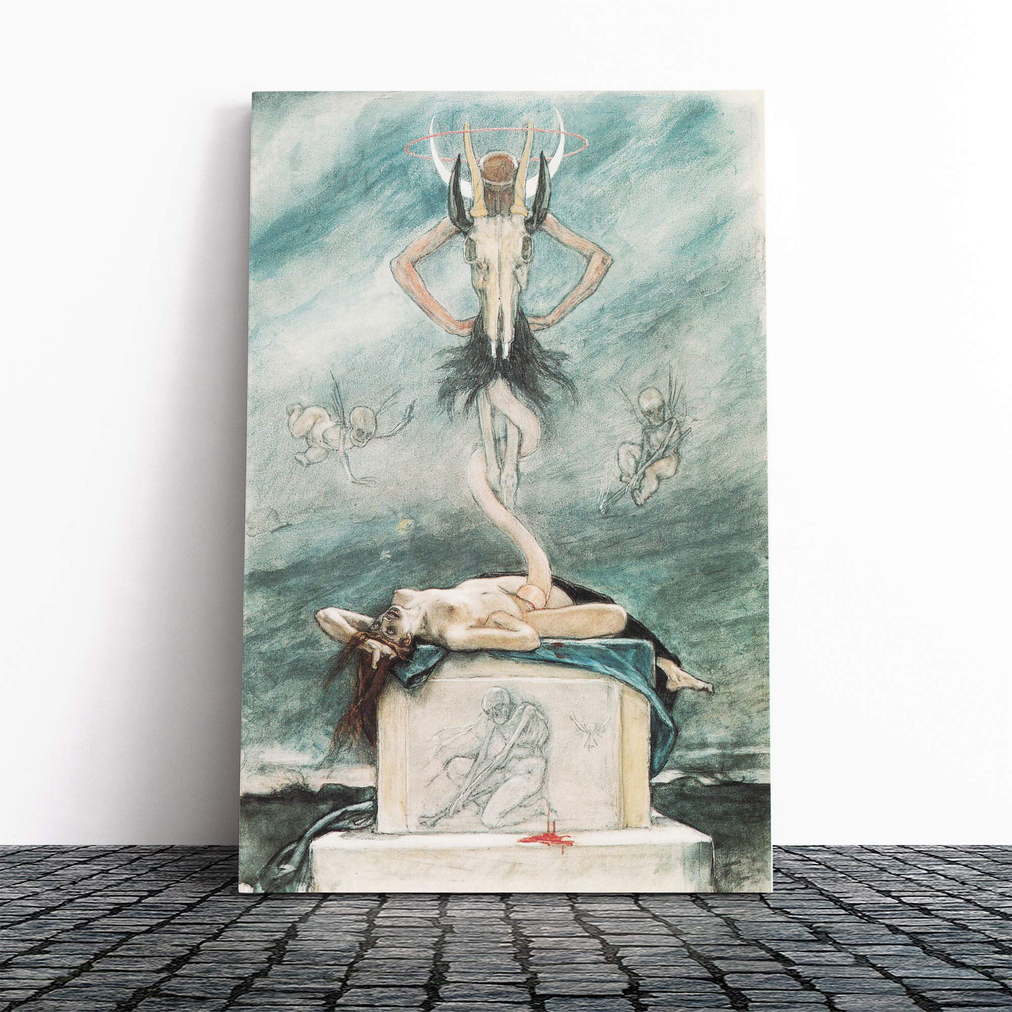 Felicien Rops Sacrifice from The Satanic Ones Canvas Print | Gallery Wrapped 30mm Frame Wall Art | 30x20 inches | Ready to Hang | Modern Picture | Living Room Bedroom Lounge Office