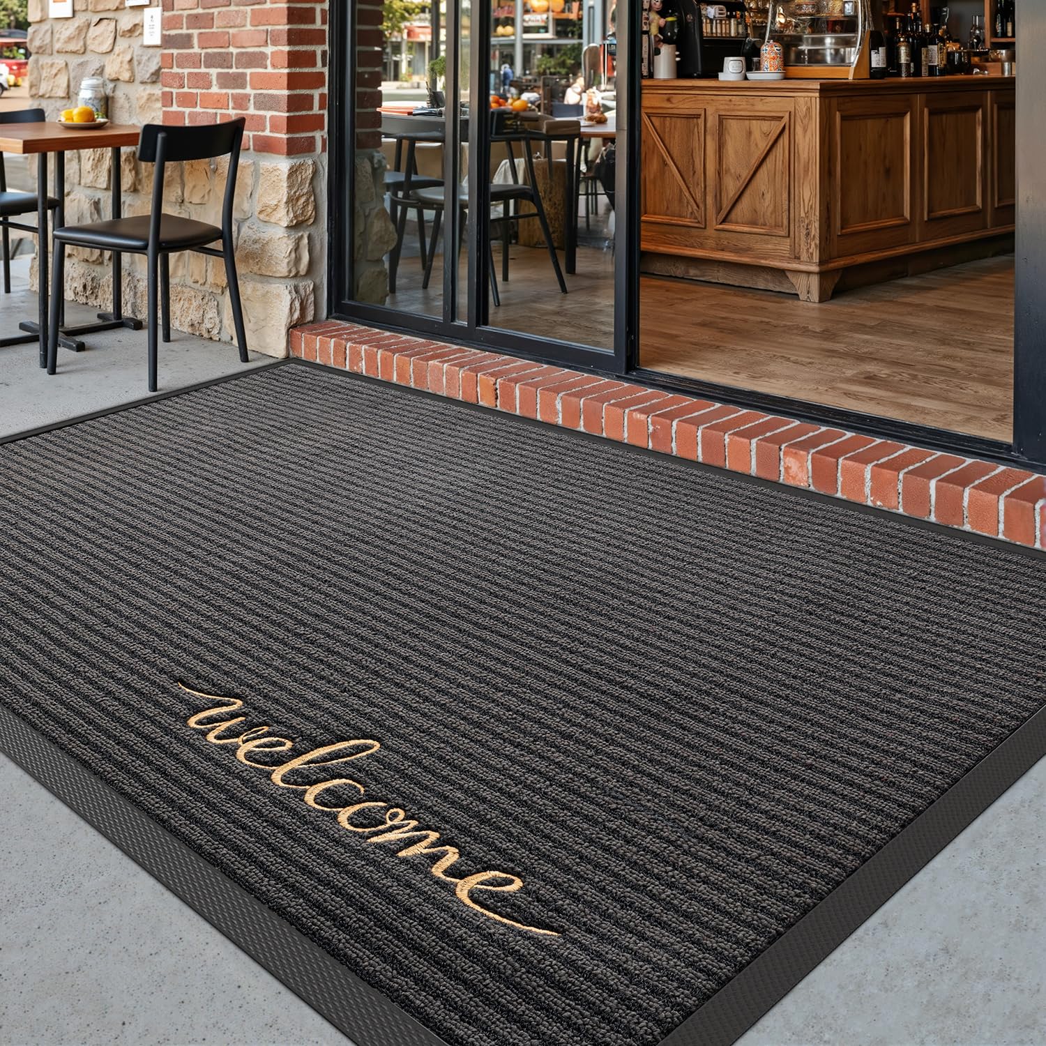 DEXI Zerbino Ingresso Esterno 80 x 120 cm, Tappeto per Porta Interno, Zerbini Antiscivolo Lavabile, Fondo in Gomma Impermeabile, Assorbente Tappeti per Corridoio, Balcone, Giardini, Grigio Benvenuto