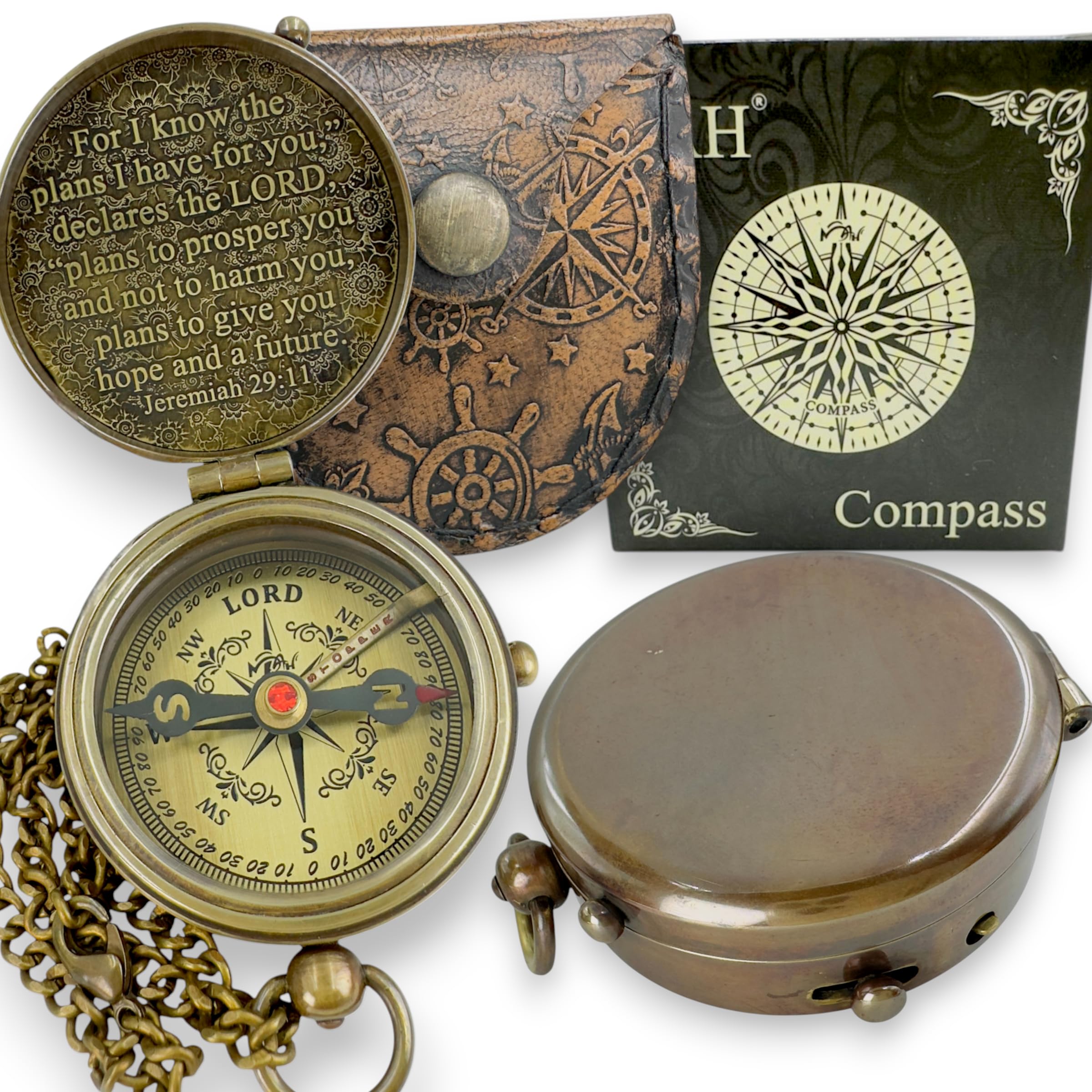 Handmade Religious Brass Compass Gift with Engraved &amp; Embossed Faith Messages – Inspirational Christian Religious Gift Keepsake for Baptism, Confirmation, Christening, First Communion or Christmas