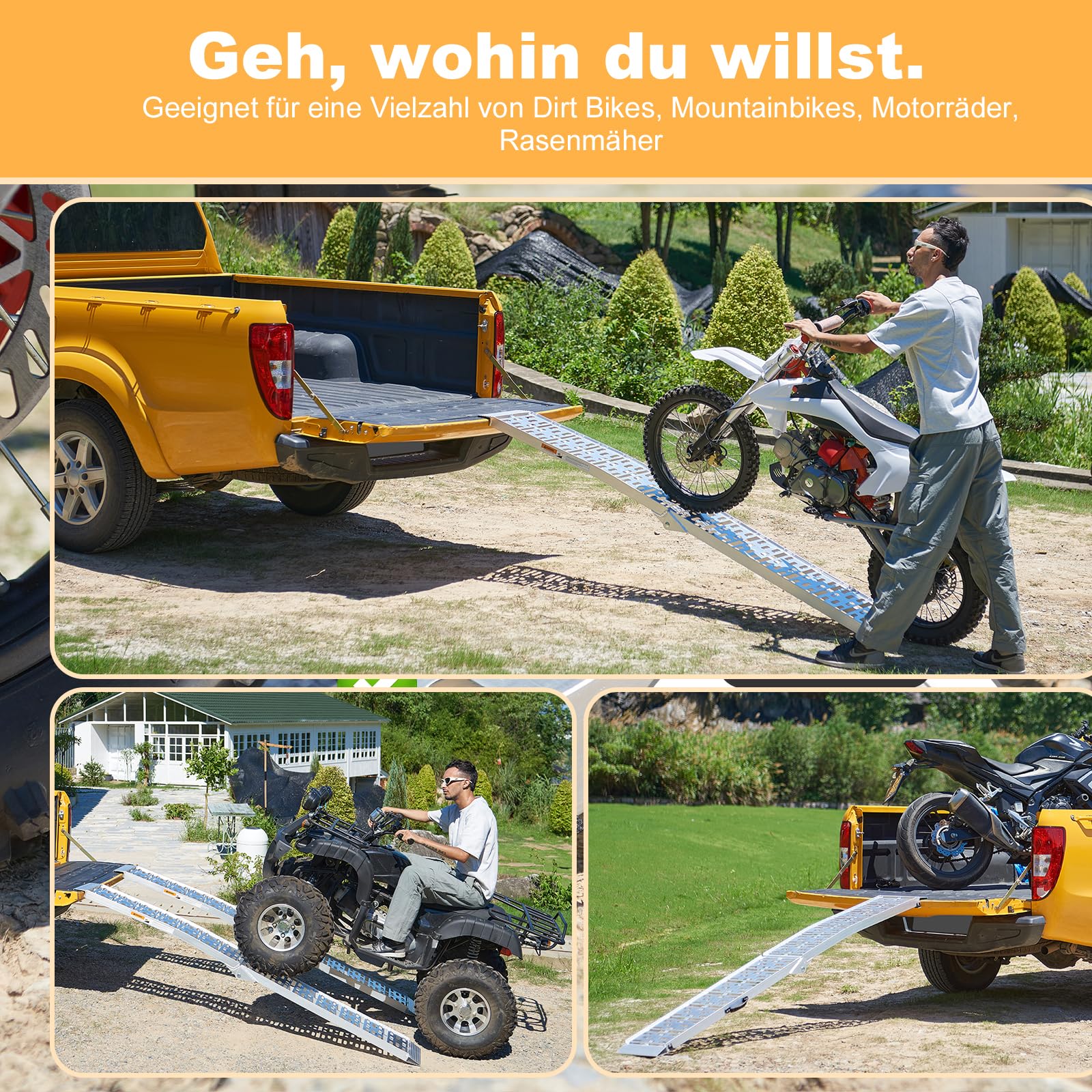 gardhom 2X Rampe Auto Klappbar 228x28x4.5cm Auffahrrampe PKW 680kg Alu Laderampe für Anhänger, Motorrad Fahrradrampe für Treppe