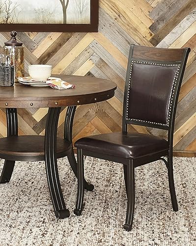 Miniatura 10 de Powell Furniture Franklin - Juego de 2 sillas de comedor de metal y piel sintética con clavos acentuados en madera, color marrón oscuro