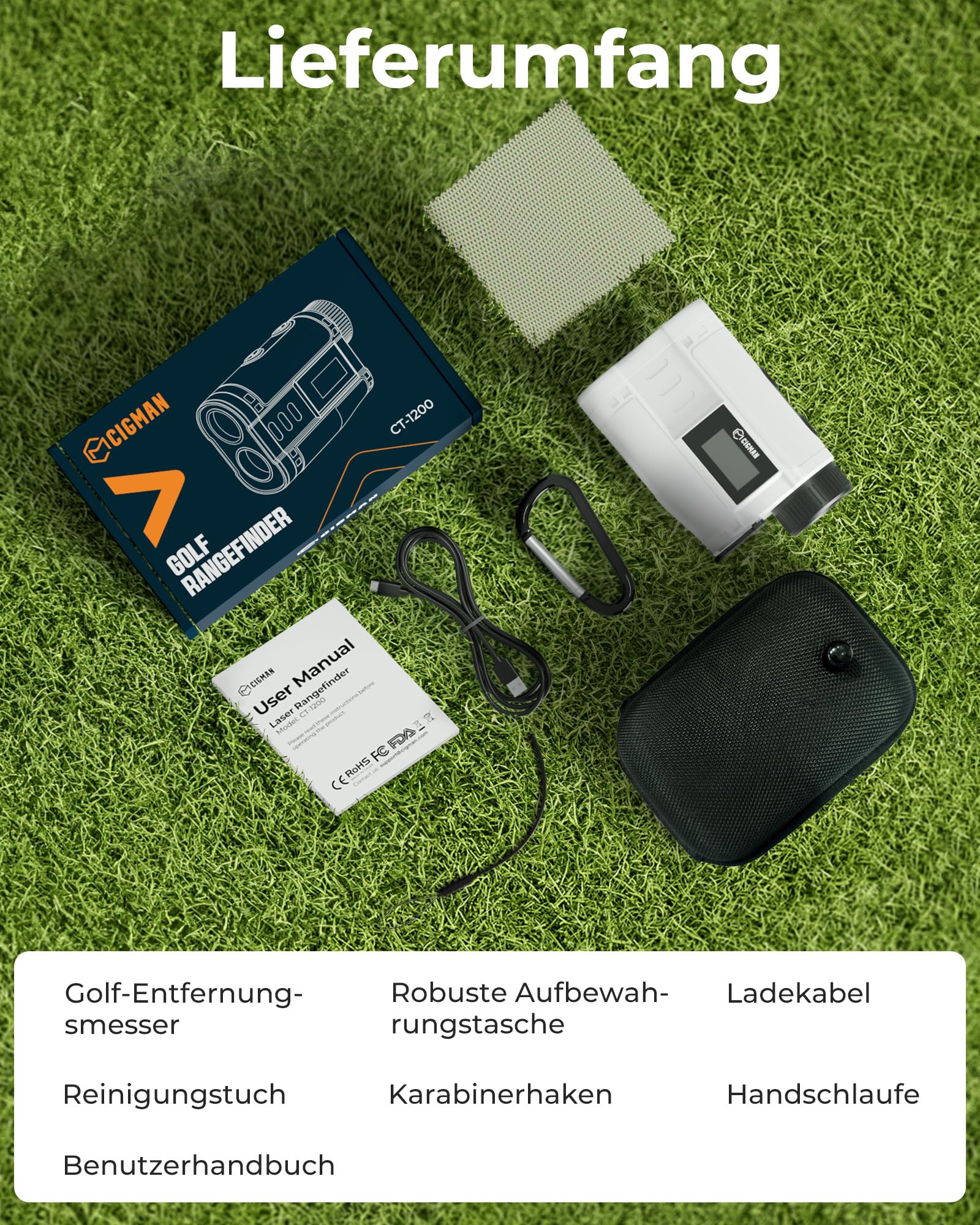 CIGMAN Laser Golf Entfernungsmesser 1200M mit Slope, ± 0,5m Genauigkeit Rangefinder mit Magnetstreifen, Externe Farbanzeige, Flaggensperre, ± 1m Genauigkei, 6X Vergrößerung, Ideales Golfzubehör