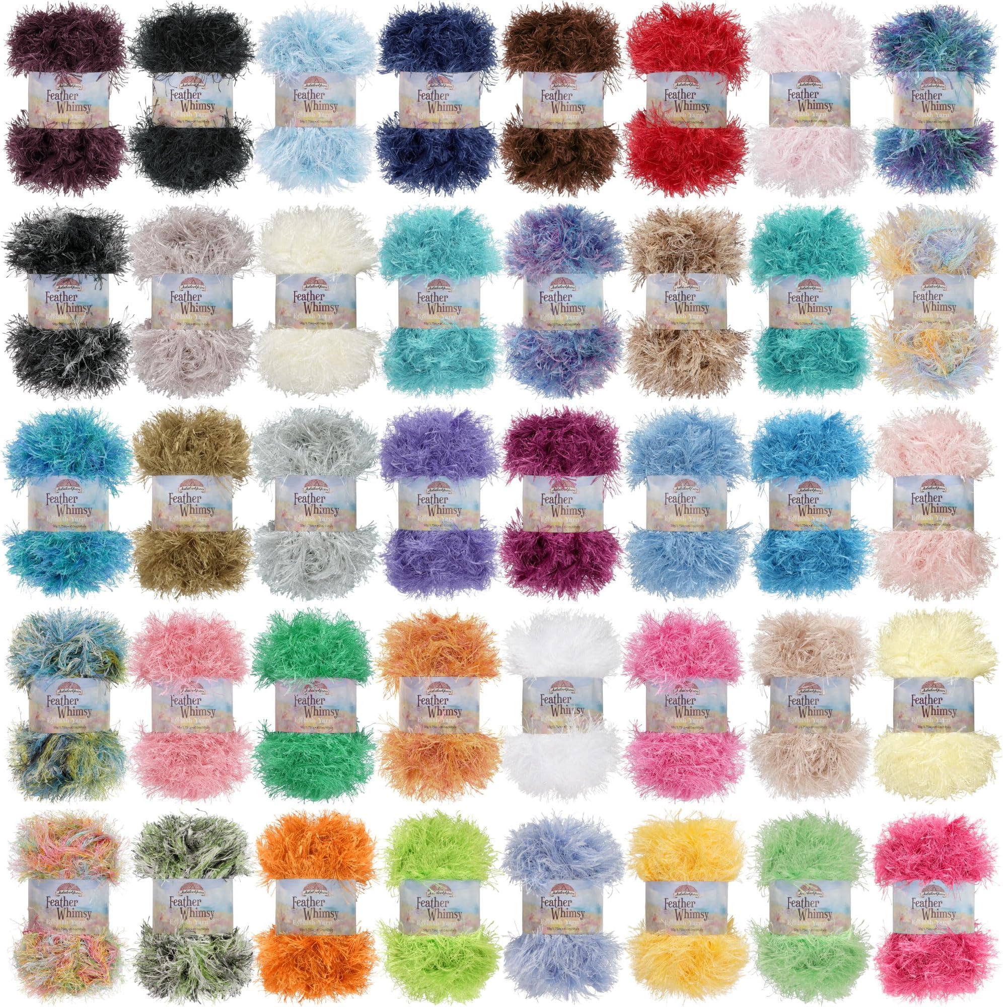 JubileeYarn Feather Whimsy Eyelash Yarn - 50g/Skein Fine Polyester Fur - Variety Pack - 12 Skeins