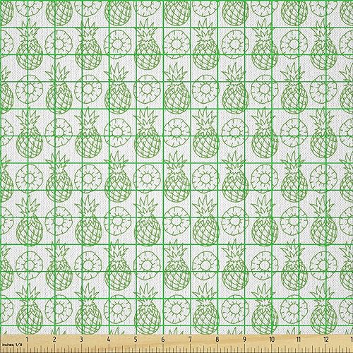 Miniatura 2 de Lunarable Pineapple Fabric by The Yard, Classic Pattern with Pineapple Tasty Ingredient Freshness Monochrome Print, Microfiber Fabric for Arts and