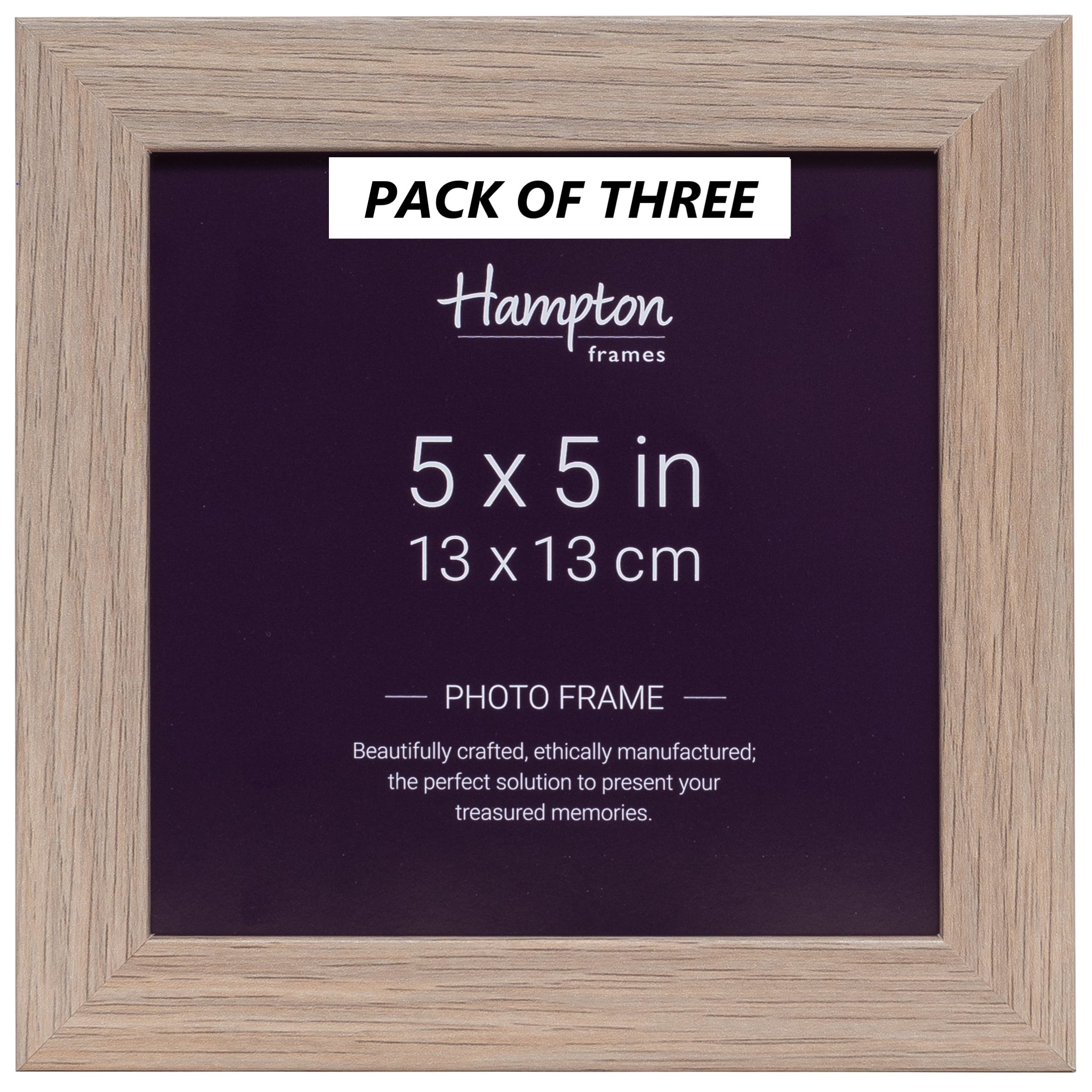 Hampton Frames Oak Effect Sorbonne 5X5 (13X13cm) Pack Of 3 Picture Frame Acrylic (Non-Glass) Sor55ngx-3Pk