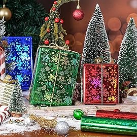 LeZakaa Snowflake Holographic Wrapping Paper - Mini Roll - Red/Blue/Green Rainbow Colors for Christmas, Birthday, Holiday, Baby Shower Packing - 17 x 120 inches - 3 Rolls (42.5 sq.ft.ttl.)