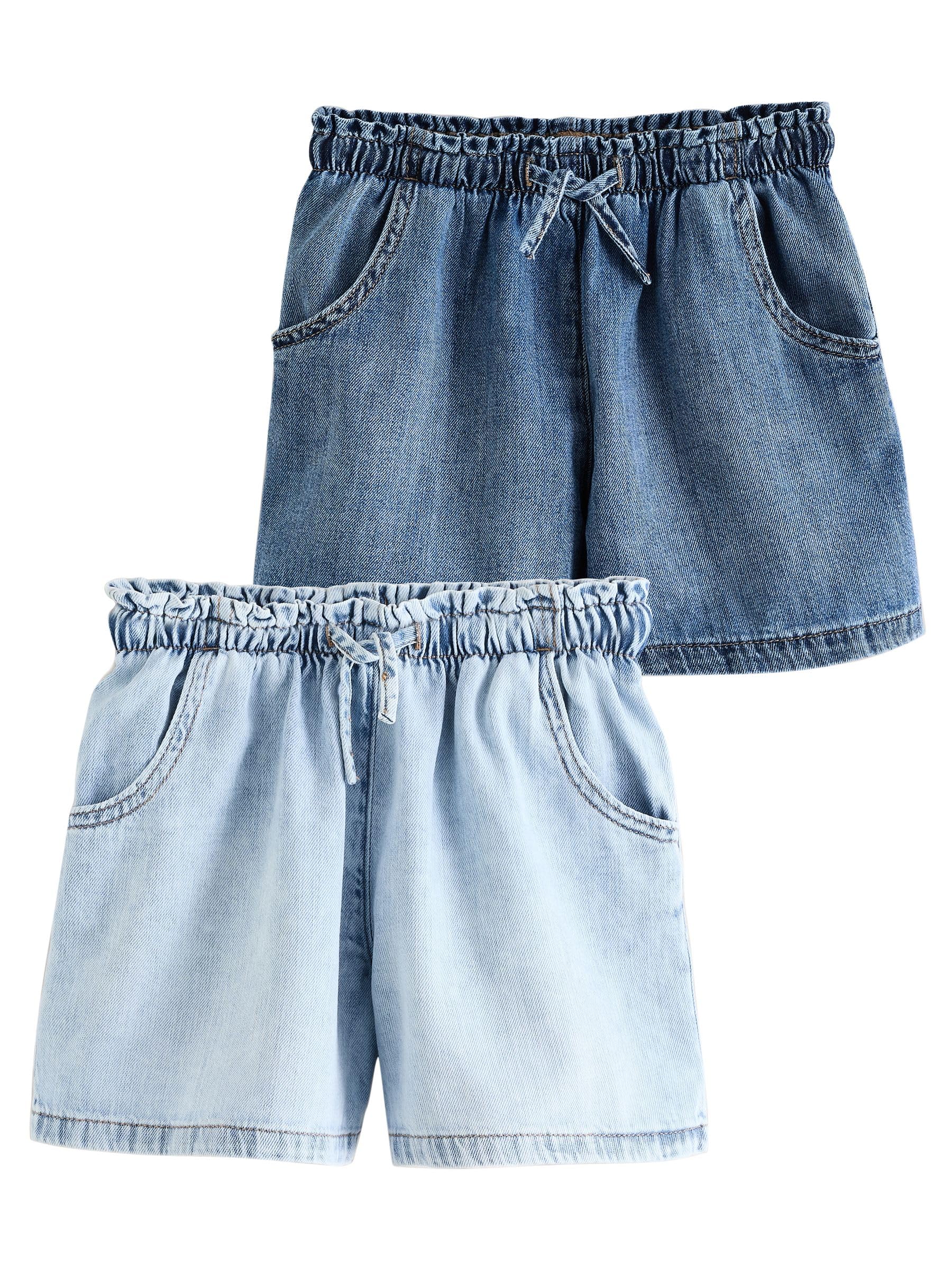 NEXT Ragazza Confezione da 2 Shorts in 100% Cotone | Denim, Bambino, puro cotone, Ogni modello presenta vita elasticizzata regolabile con coulisse e tasche laterali