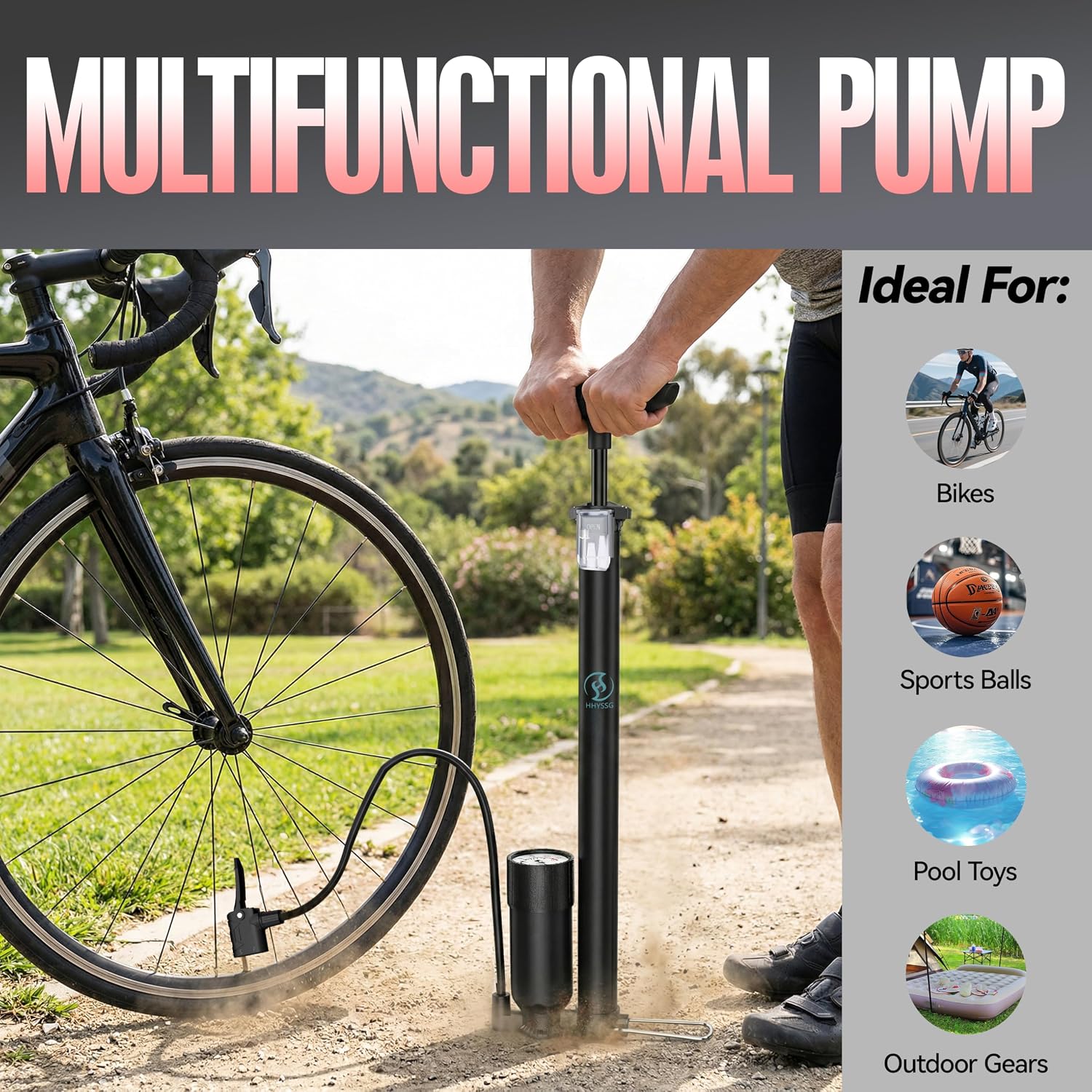 Bike Pump with High Pressure Gauge, 160 PSI, for Presta and Schrader Valves, Foot Pump for Bike Tyres, Balls, and Inflatables