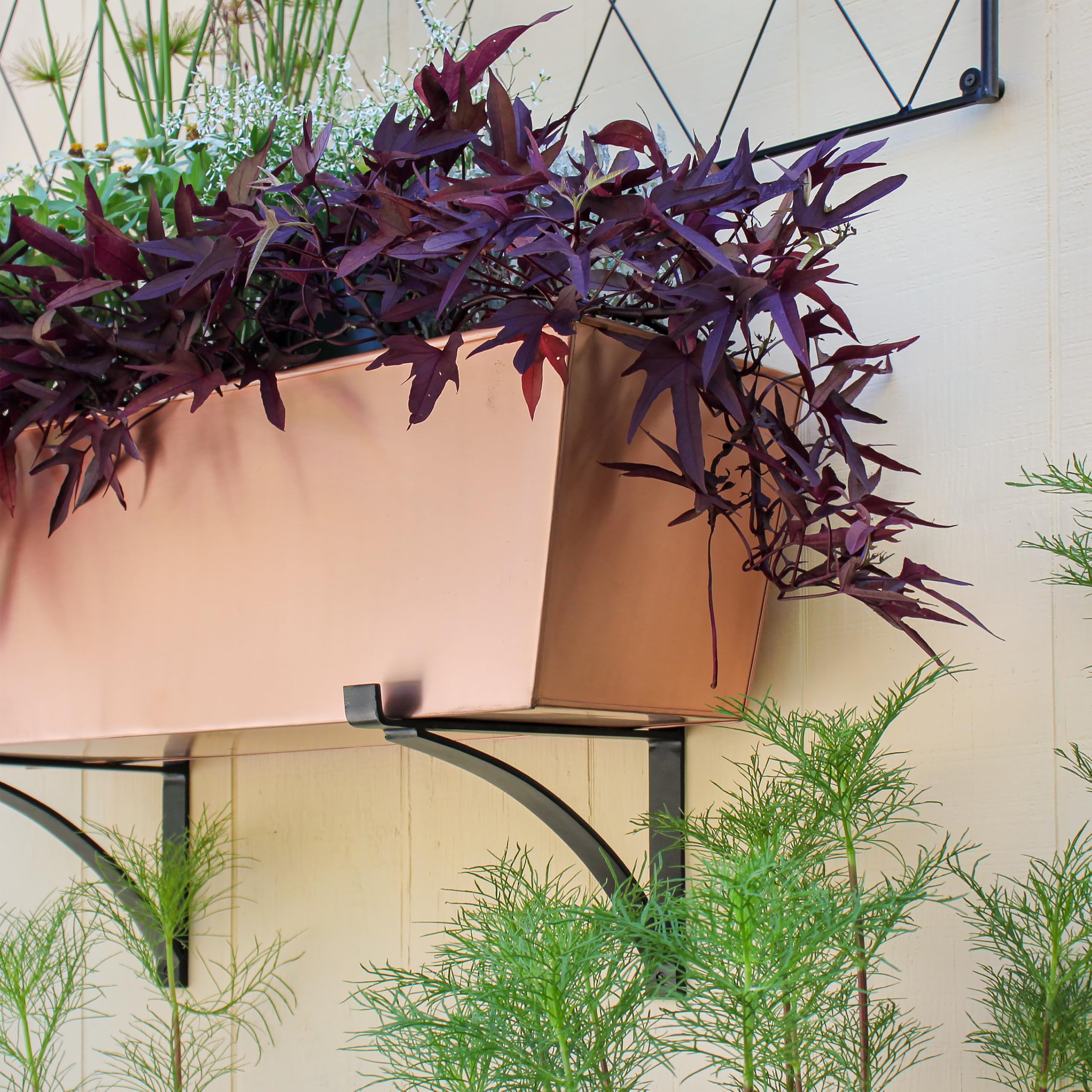 Achla Designs Blumenkasten Aus Kupfer – Mit Klappbarem Ständer, 58x19x19 Cm, Für Balkon, Terrasse, Garten